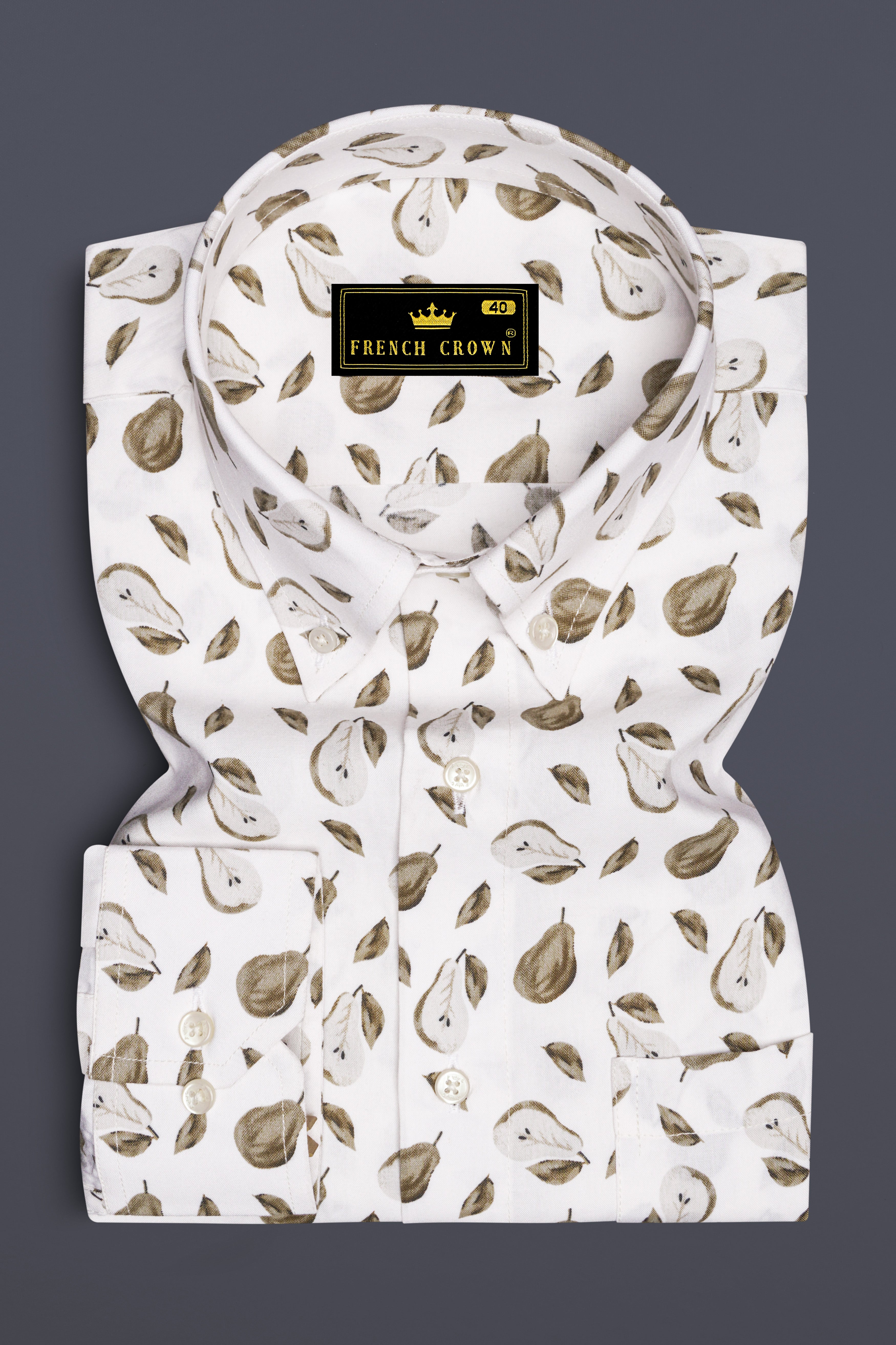 Bright white with Clay Creek Green Papaya Printed Premium Cotton Shirt
