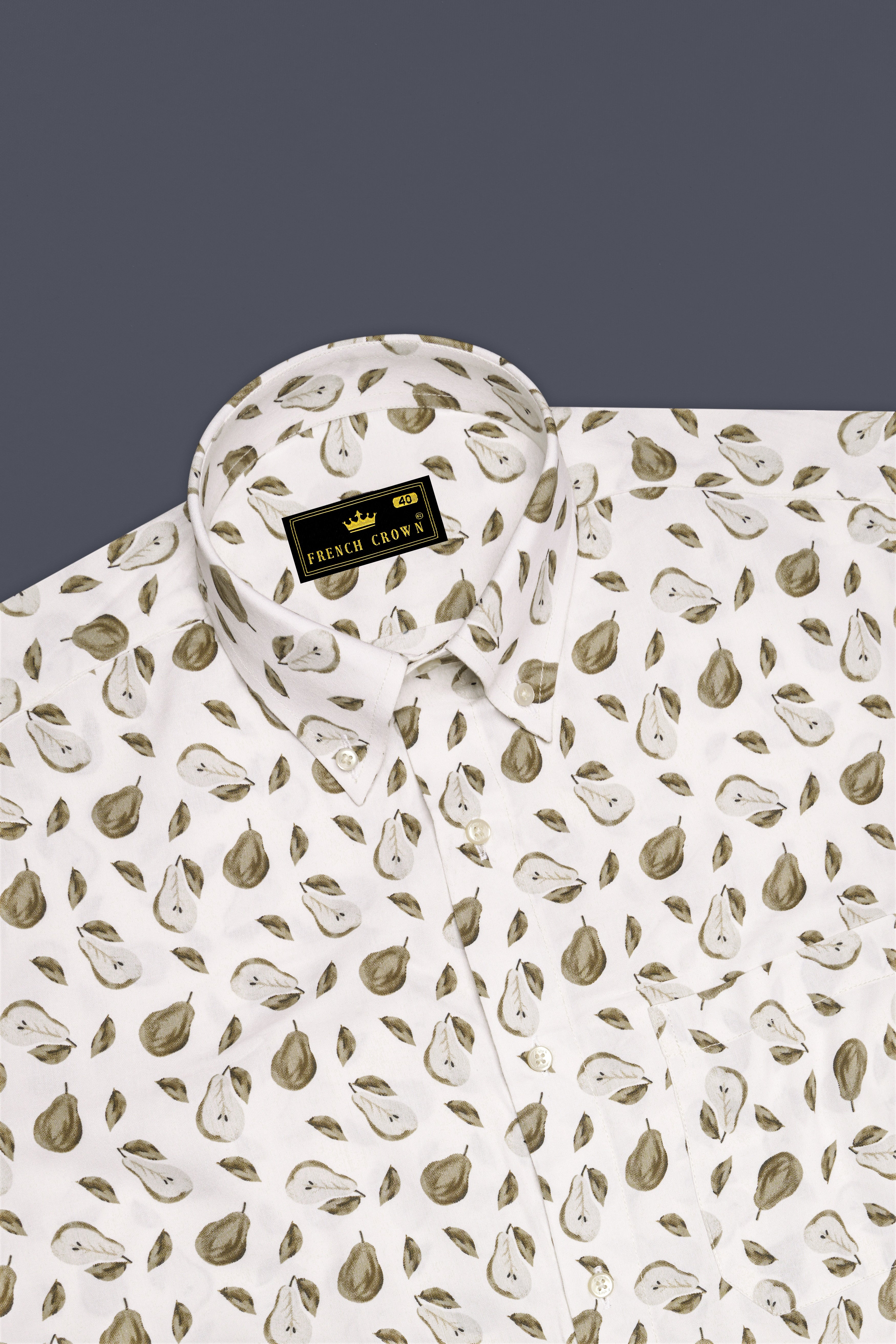 Bright white with Clay Creek Green Papaya Printed Premium Cotton Shirt
