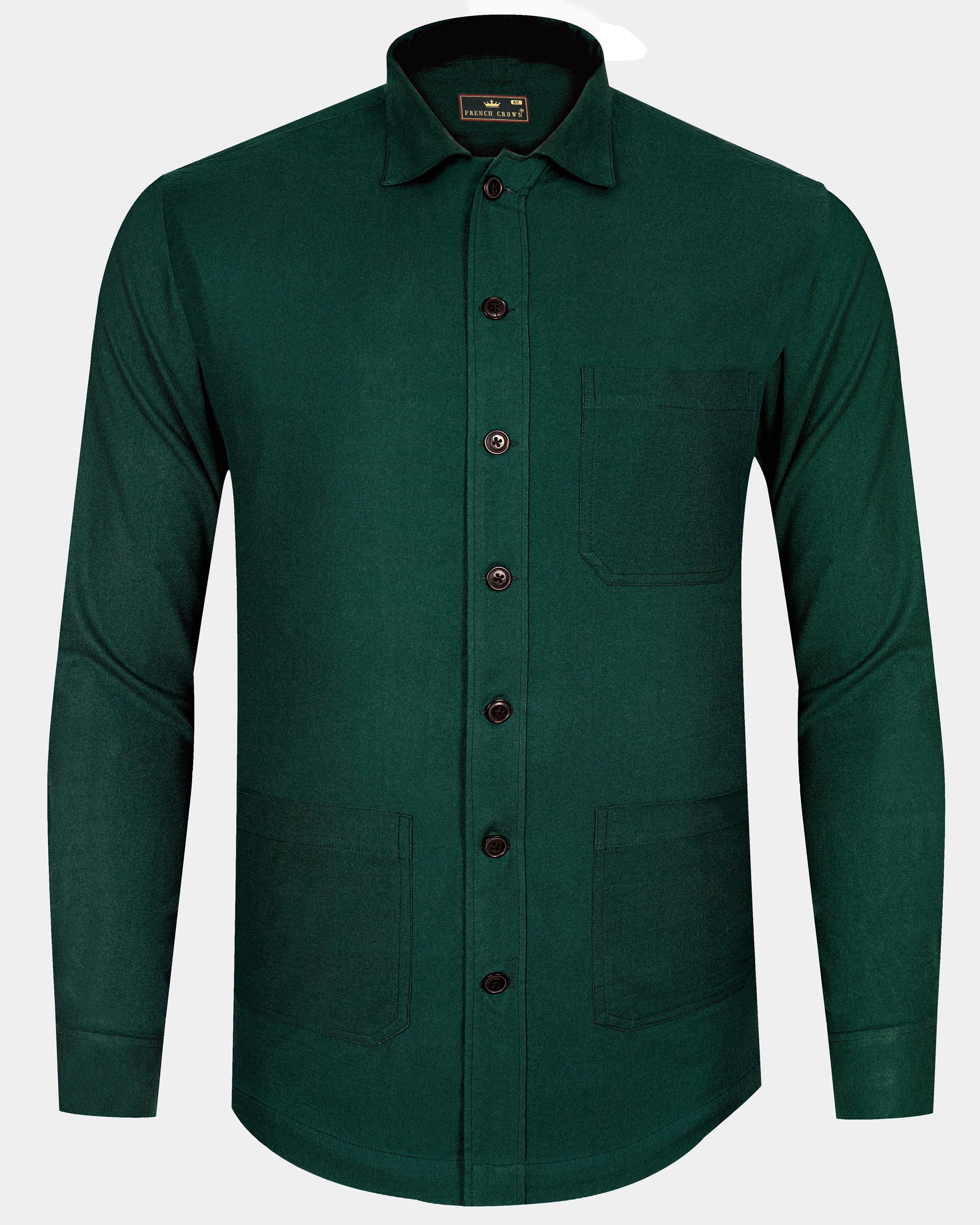 Zucchini Dark Green Casual Textured Premium Cotton Shackets