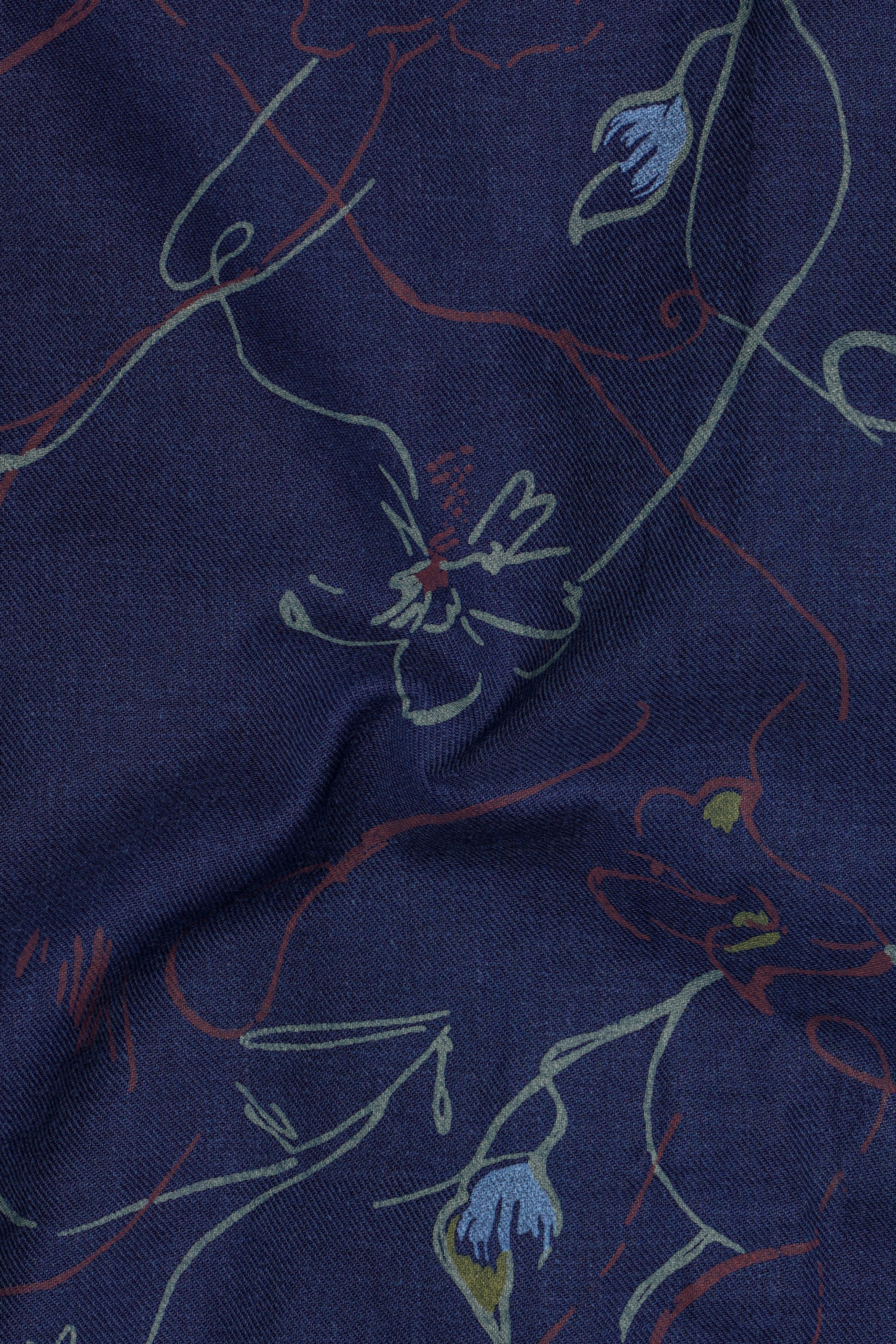 Martinique Blue Floral Textured Denim Designer Shirt
