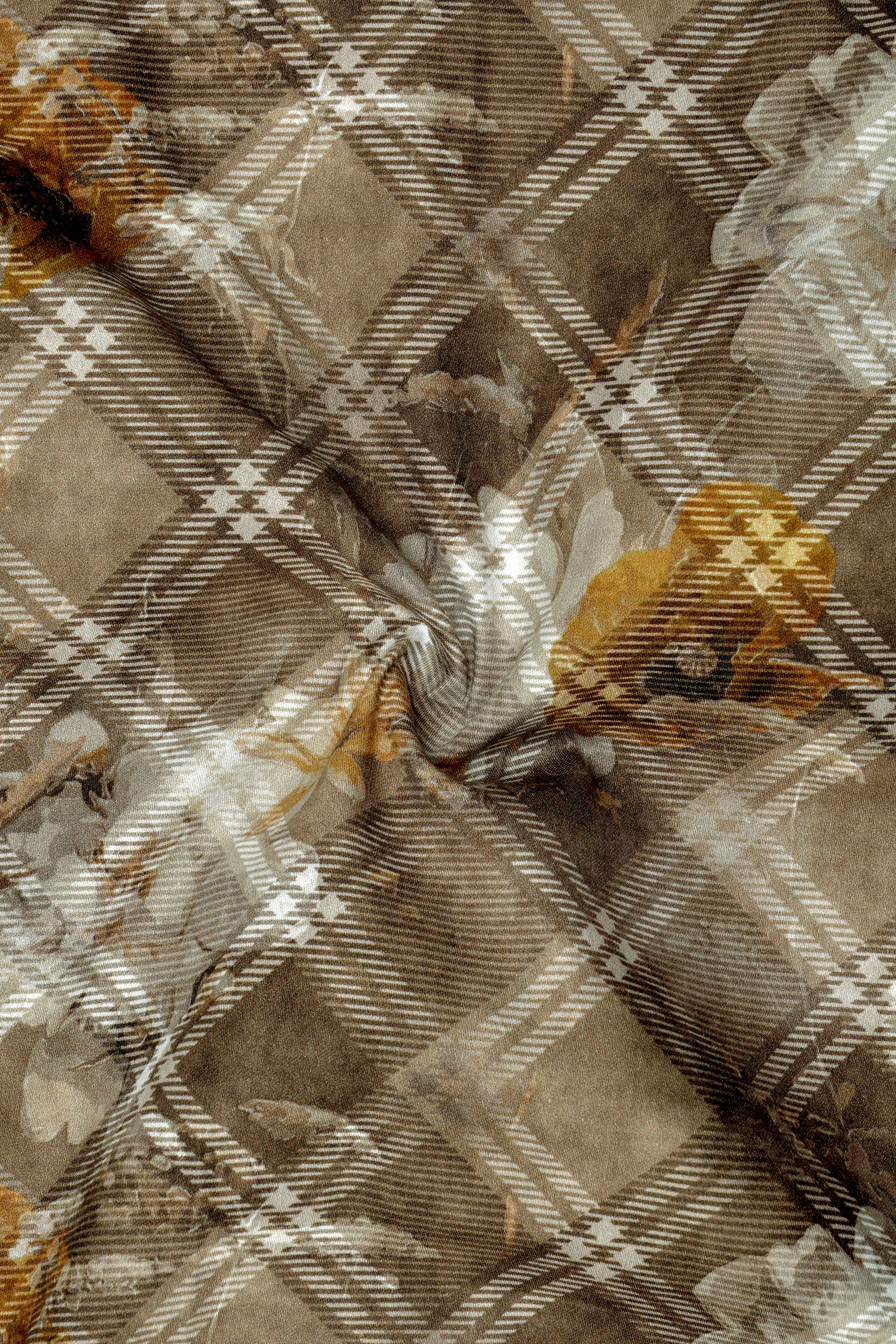 Ferra with Dull Brown Diagonally Checkered with Floral Printed Super Soft Premium Cotton Shirt