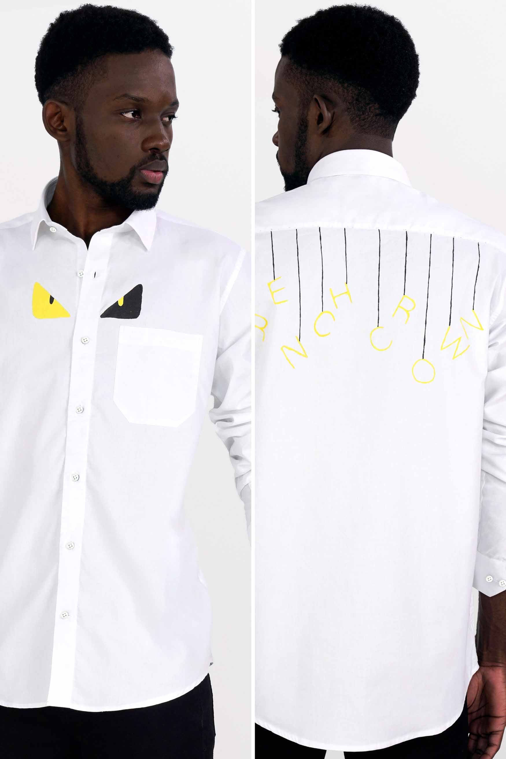 Bright White with Canary Yellow and Black Hand Painted Luxurious Linen Designer Shirt 928-ART-38, 928-ART-H-38, 928-ART-39, 928-ART-H-39, 928-ART-40, 928-ART-H-40, 928-ART-42, 928-ART-H-42, 928-ART-44, 928-ART-H-44, 928-ART-46, 928-ART-H-46, 928-ART-48, 928-ART-H-48, 928-ART-50, 928-ART-H-50, 928-ART-52, 928-ART-H-52