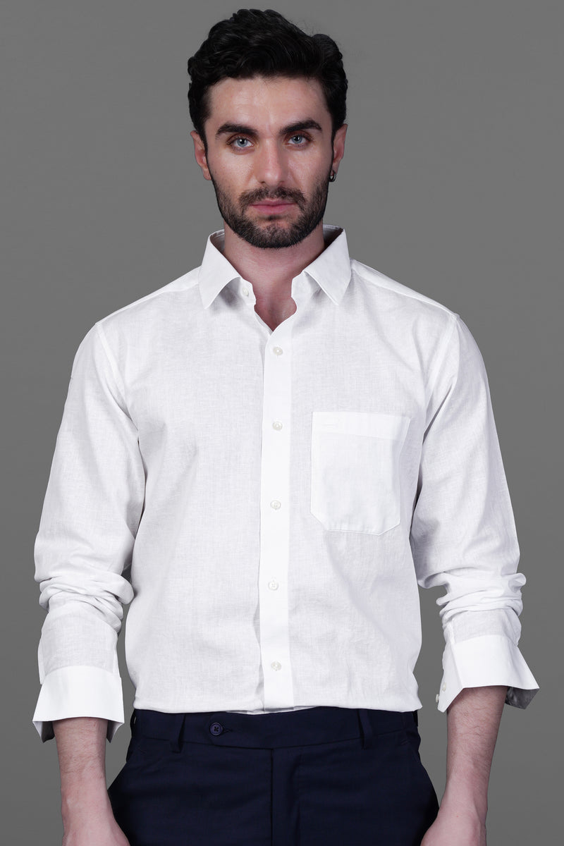BRIGHT WHITE LINEN-COTTON SHIRT