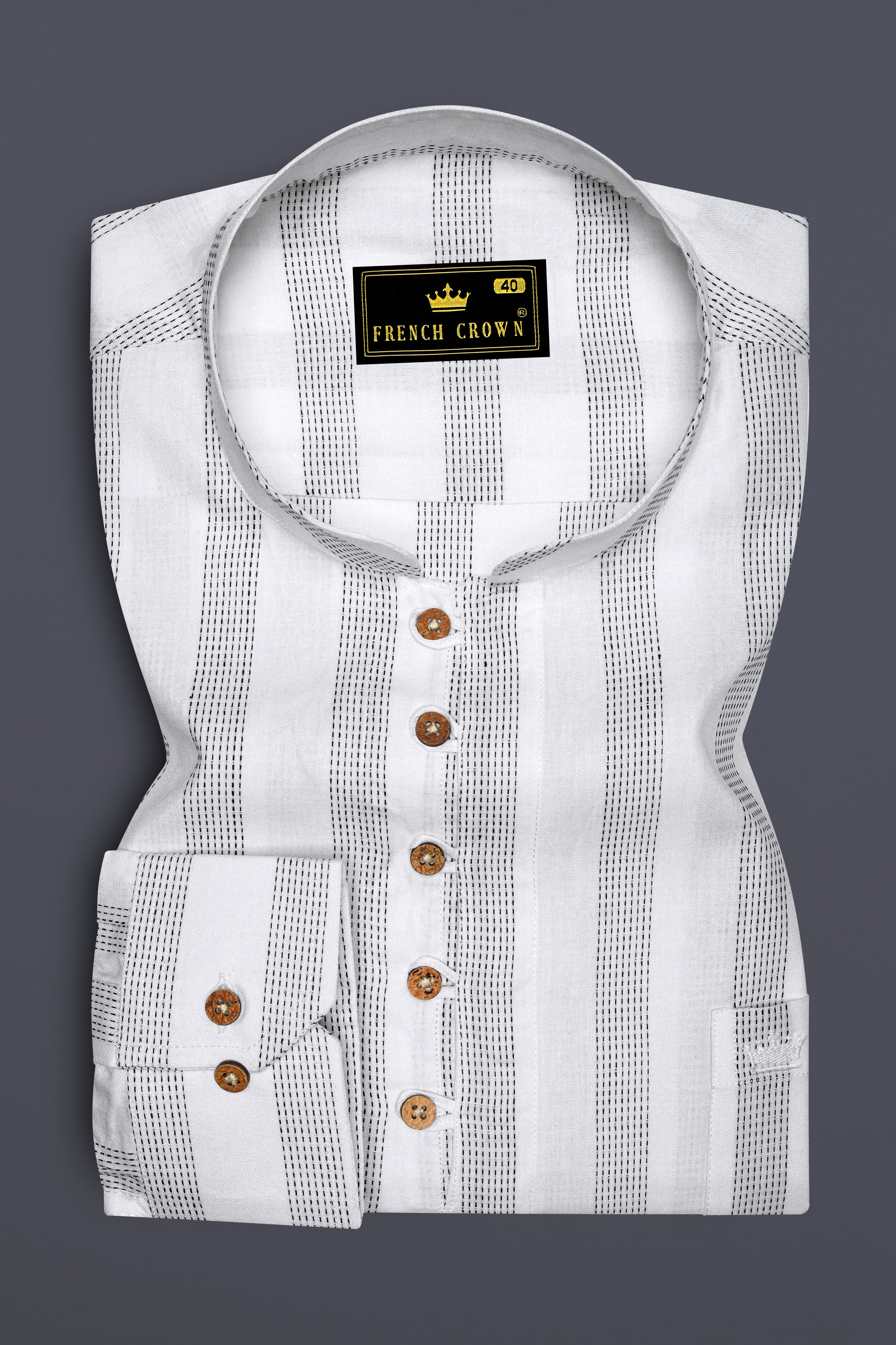 Bright White with Black Striped Dobby Textured Premium Giza Cotton Kurta Shirt