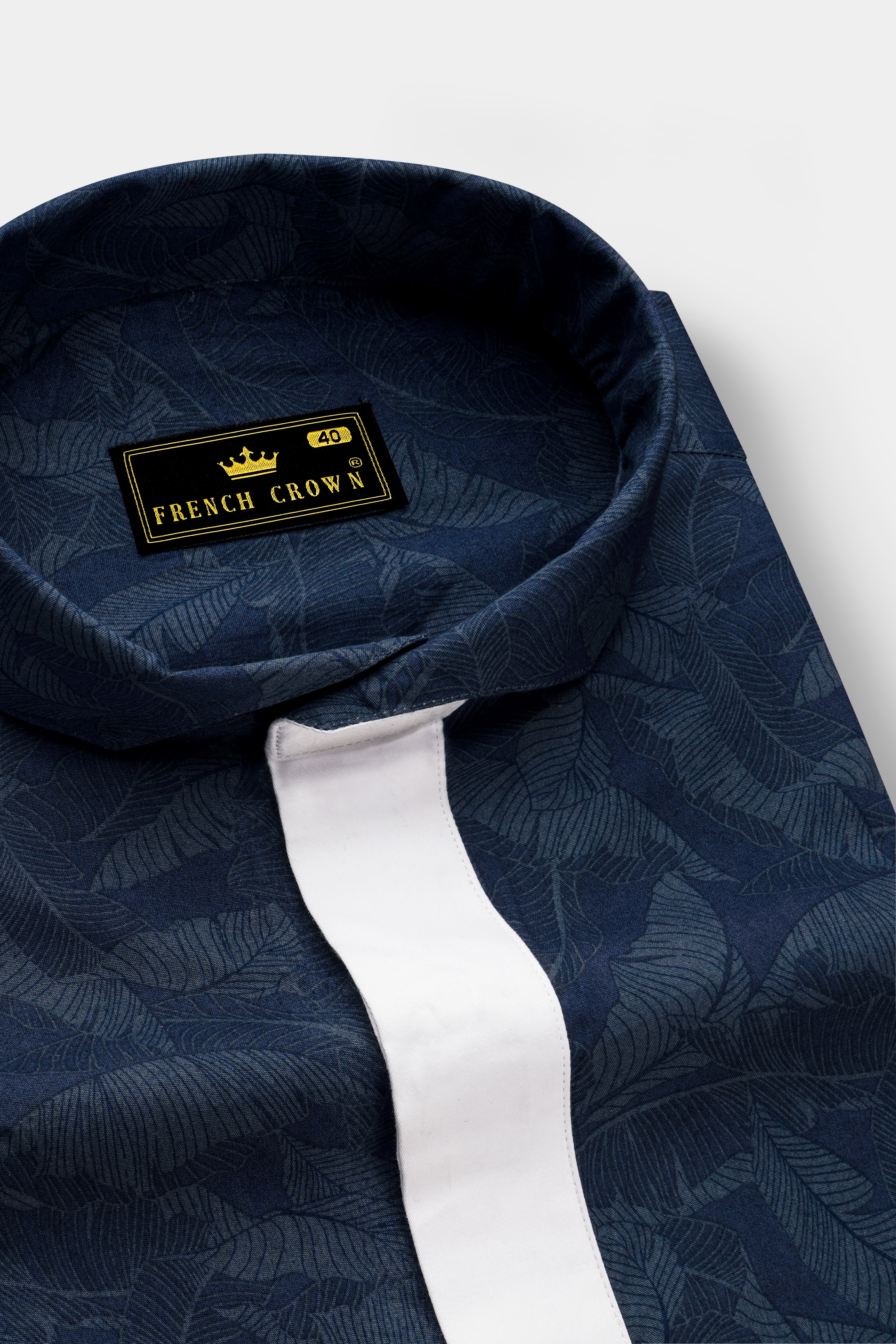 Rhino Blue Leaves Printed Premium Cotton Designer Shirt