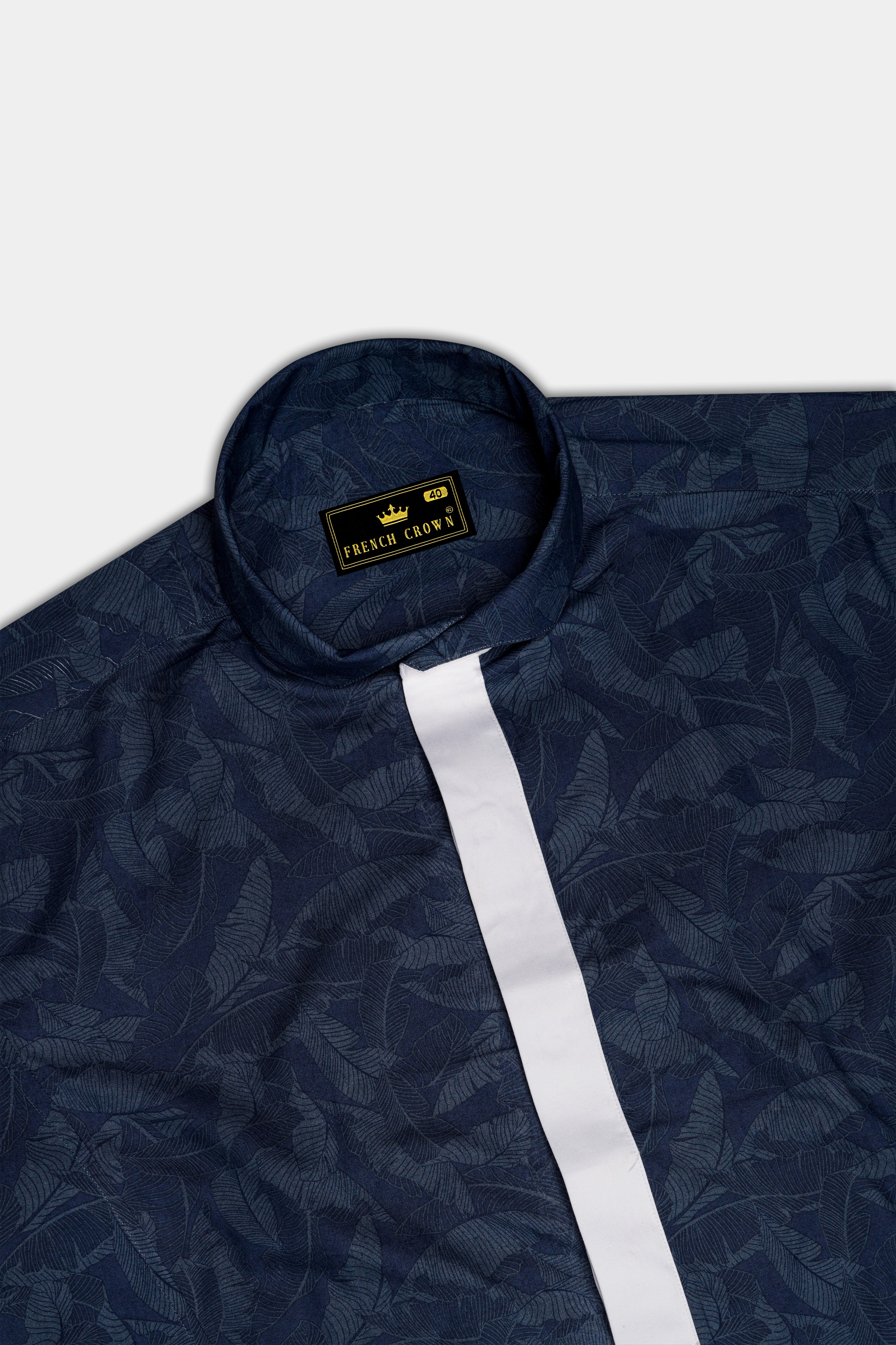 Rhino Blue Leaves Printed Premium Cotton Designer Shirt