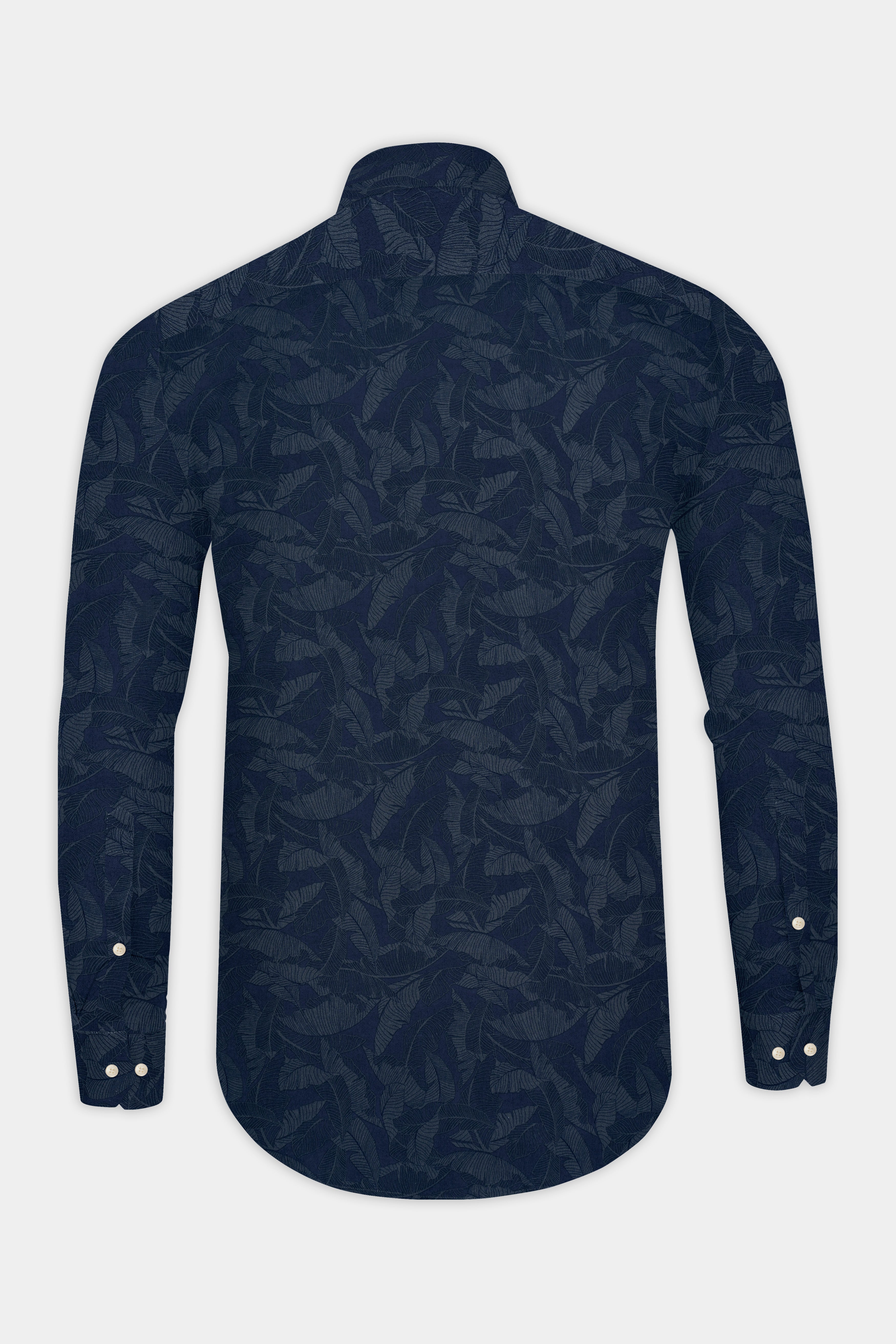 Rhino Blue Leaves Printed Premium Cotton Designer Shirt