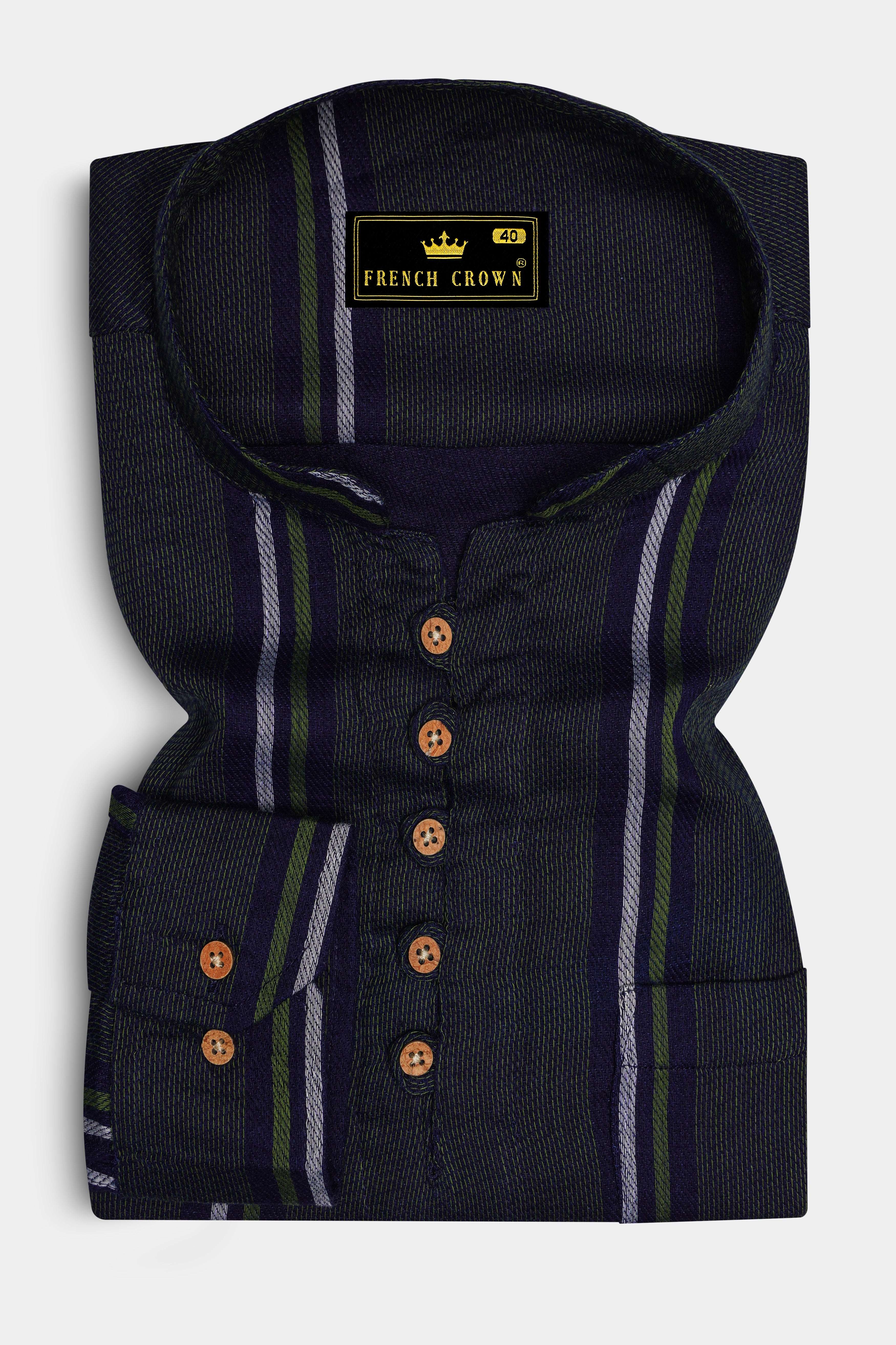 Gunmetal Gray with Cloud Burst Blue Multicolour Striped Dobby Textured Kurta Shirt