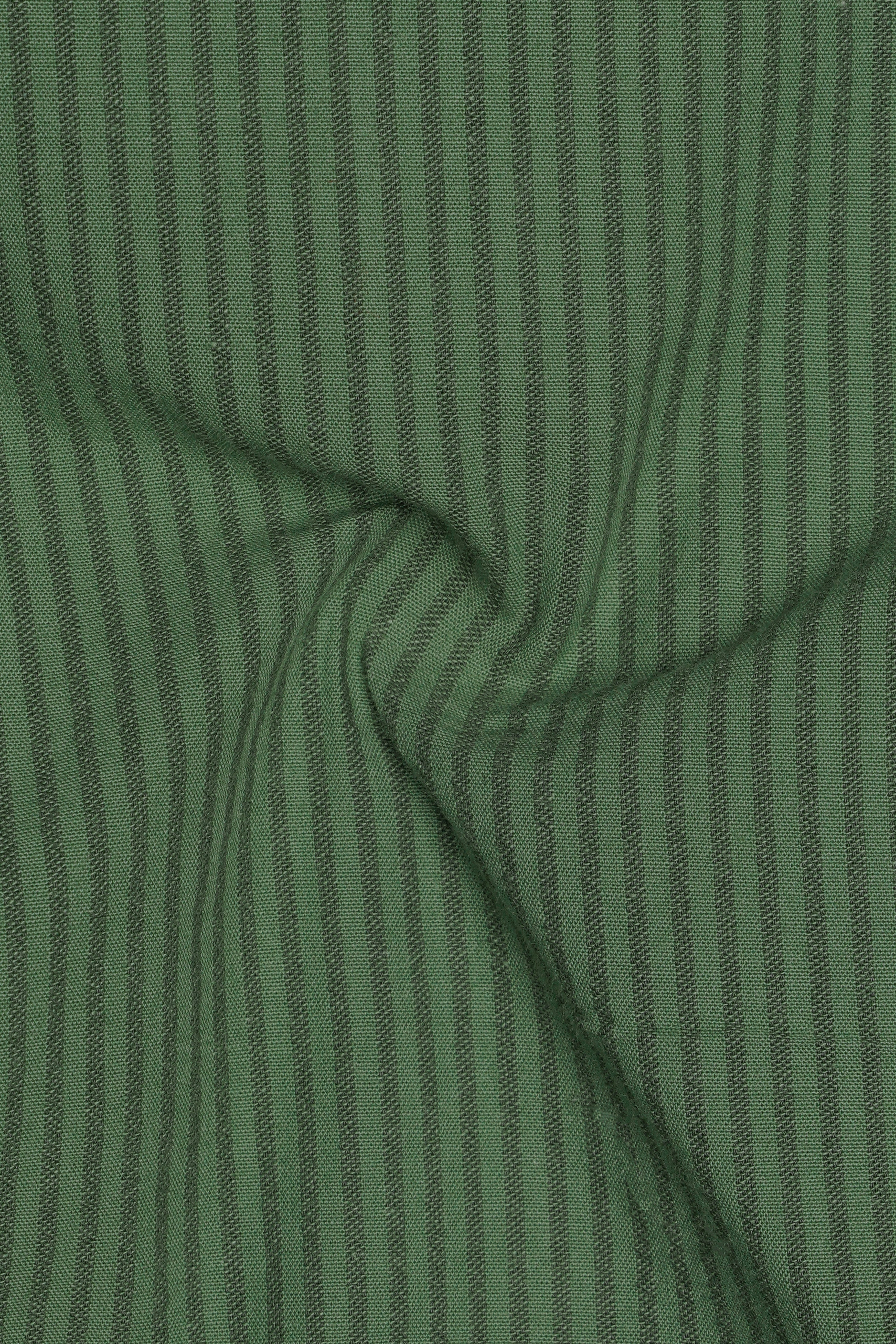 Lichen Green with Geyser Blue Striped Seersucker Giza Cotton Shirt