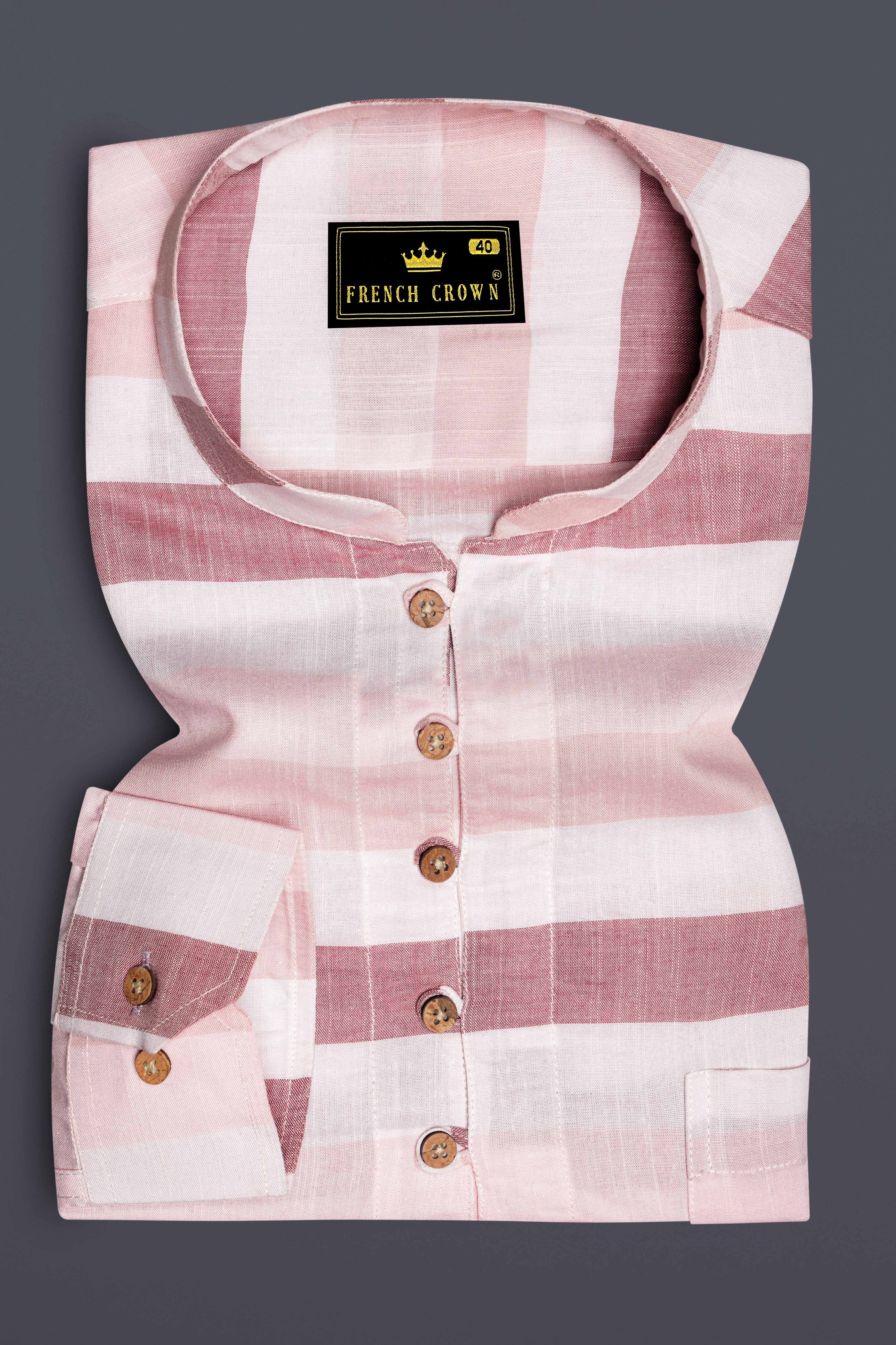 Armour with Oriental Peach and White Striped Premium Tencel Kurta Shirt