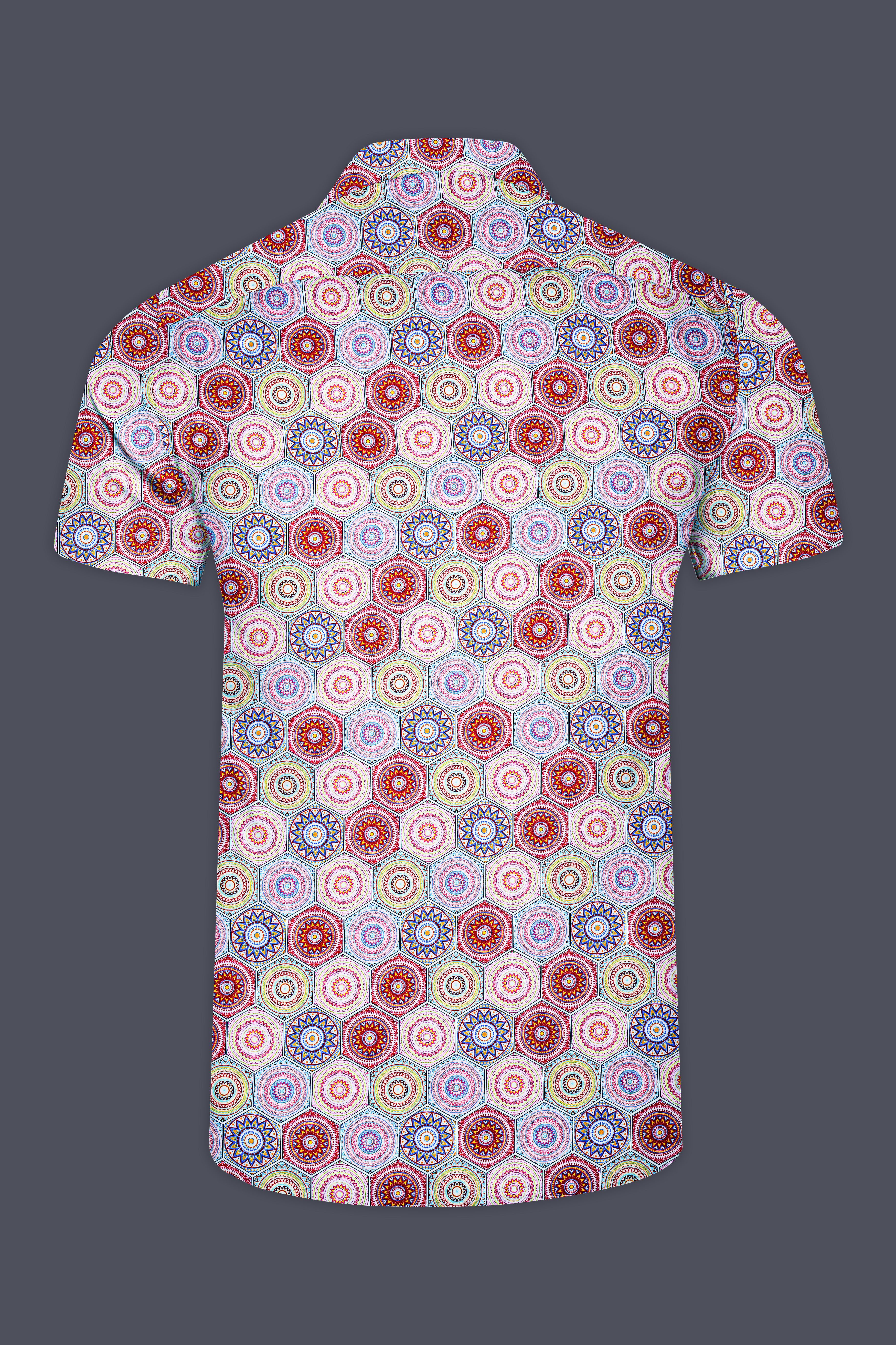 Bright White with Portland Orange Hexagonal Printed Super Soft Premium Cotton Half Sleeves Shirt