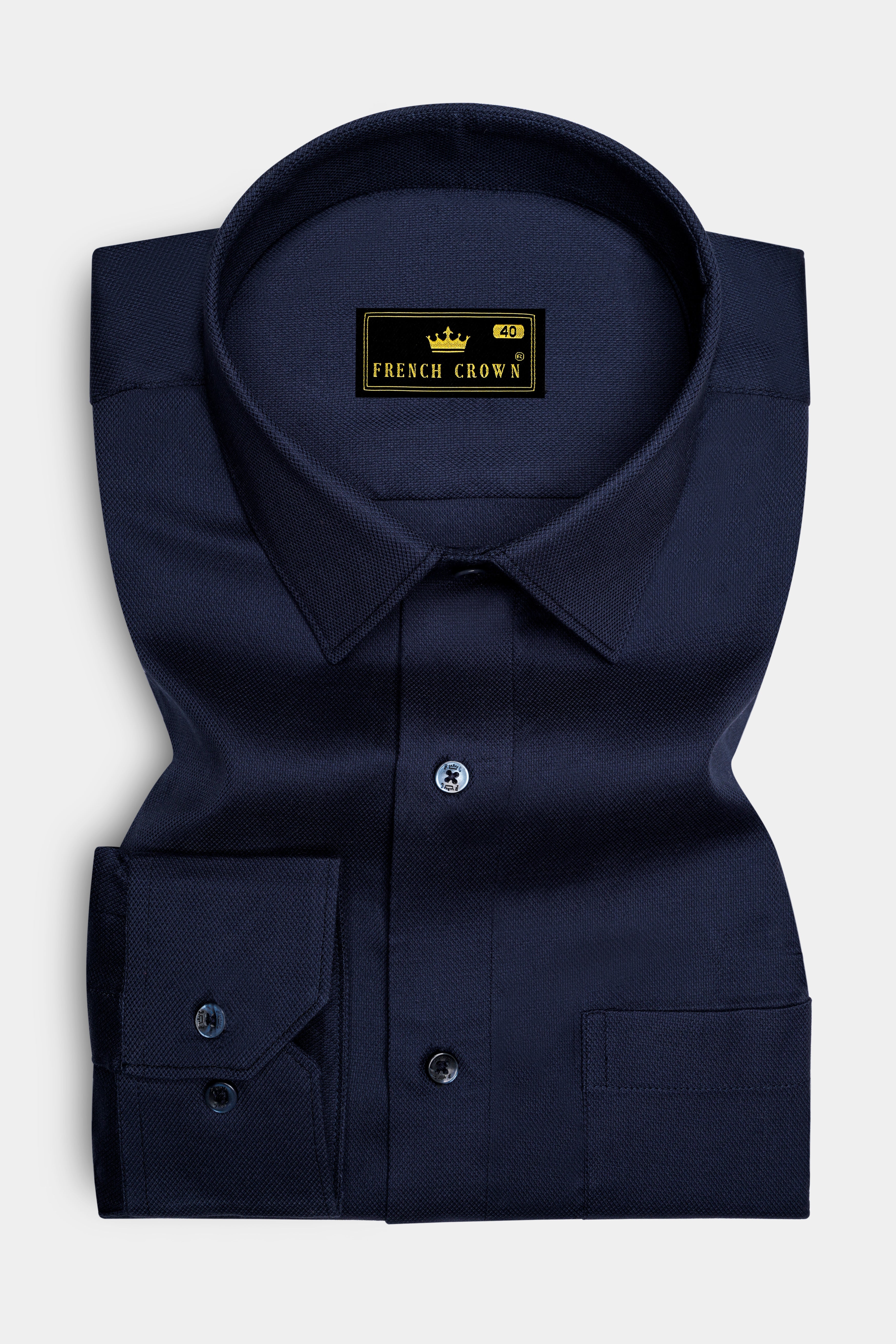 Ebony Blue Dobby Textured Premium Giza Cotton Shirt