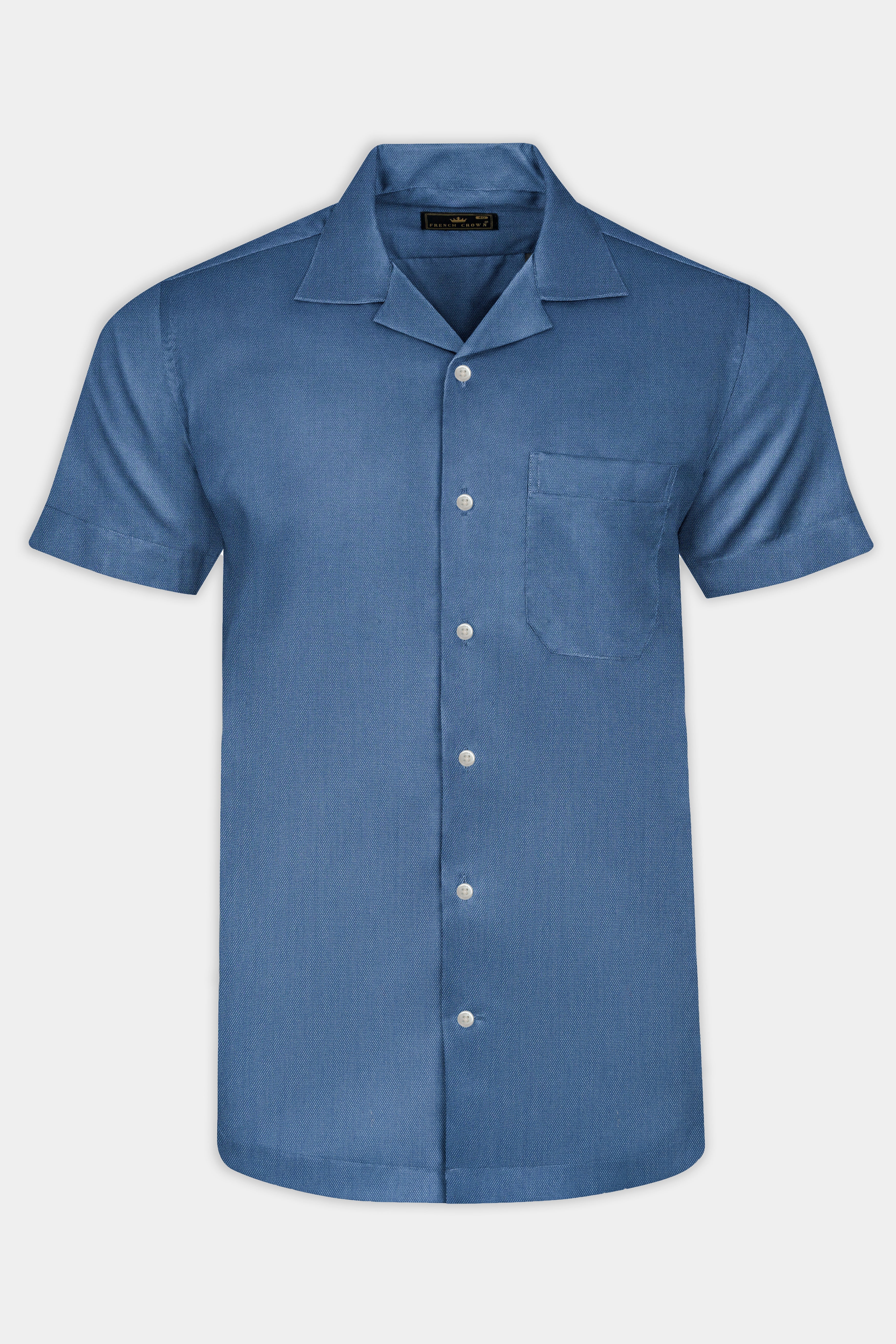Bismark Blue Dobby Textured Premium Giza Cotton Shirt