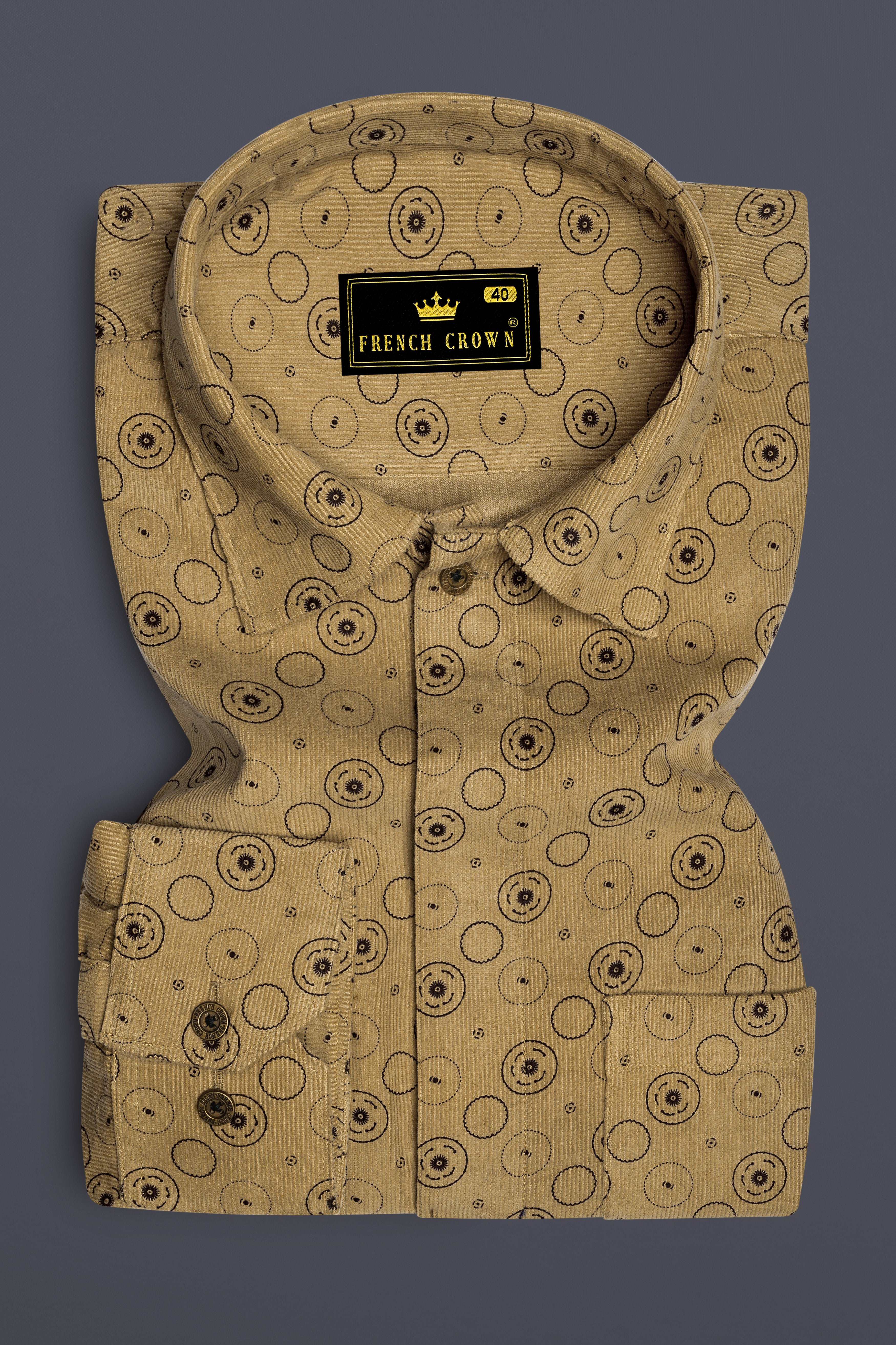 Dark Beige and Eclipse Brown Textured with Patchwork Corduroy Designer Shirt