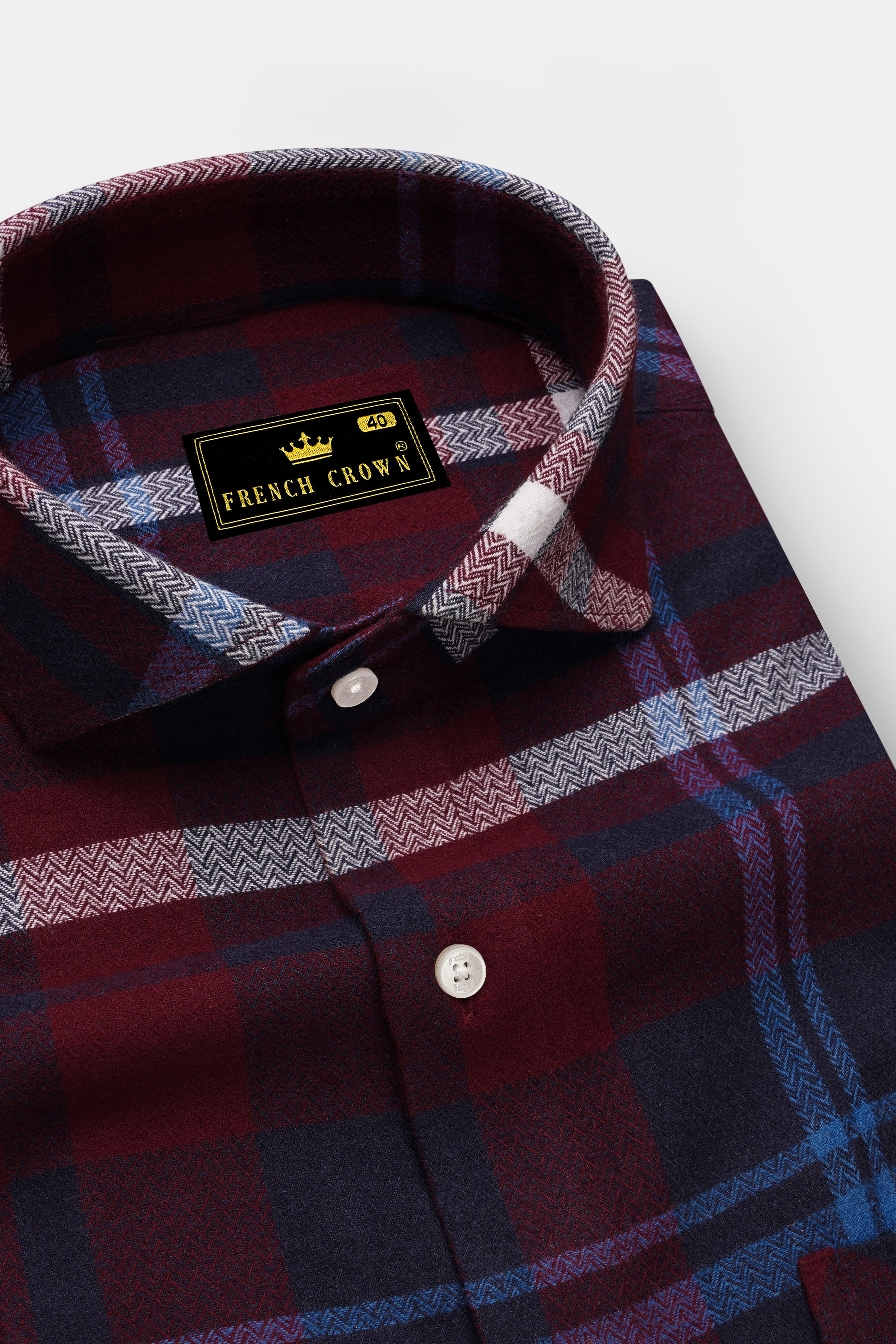 Metallic Maroon with Mariner Blue Checkered Herringbone Overshirt/Shacket