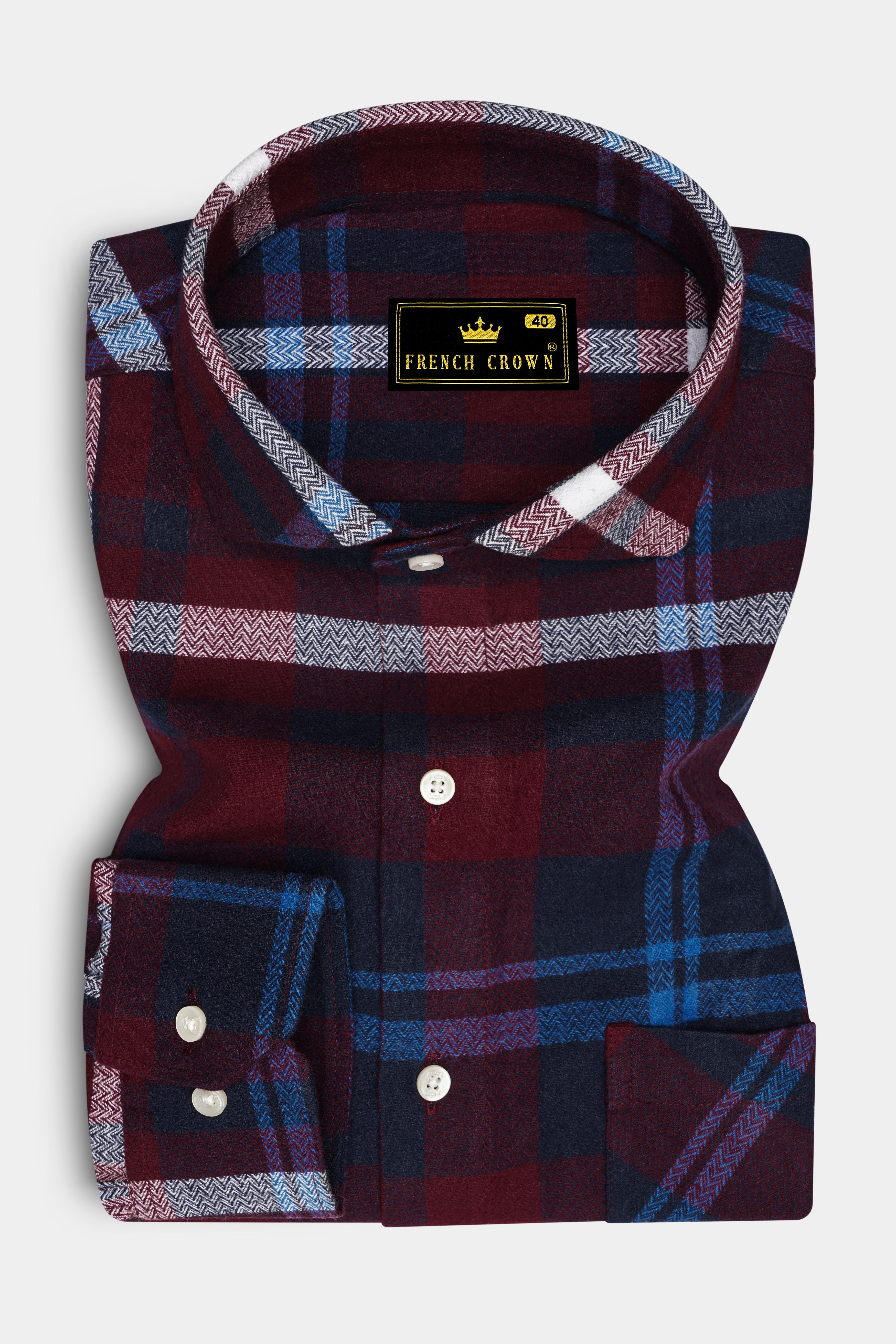 Metallic Maroon with Mariner Blue Checkered Herringbone Overshirt/Shacket