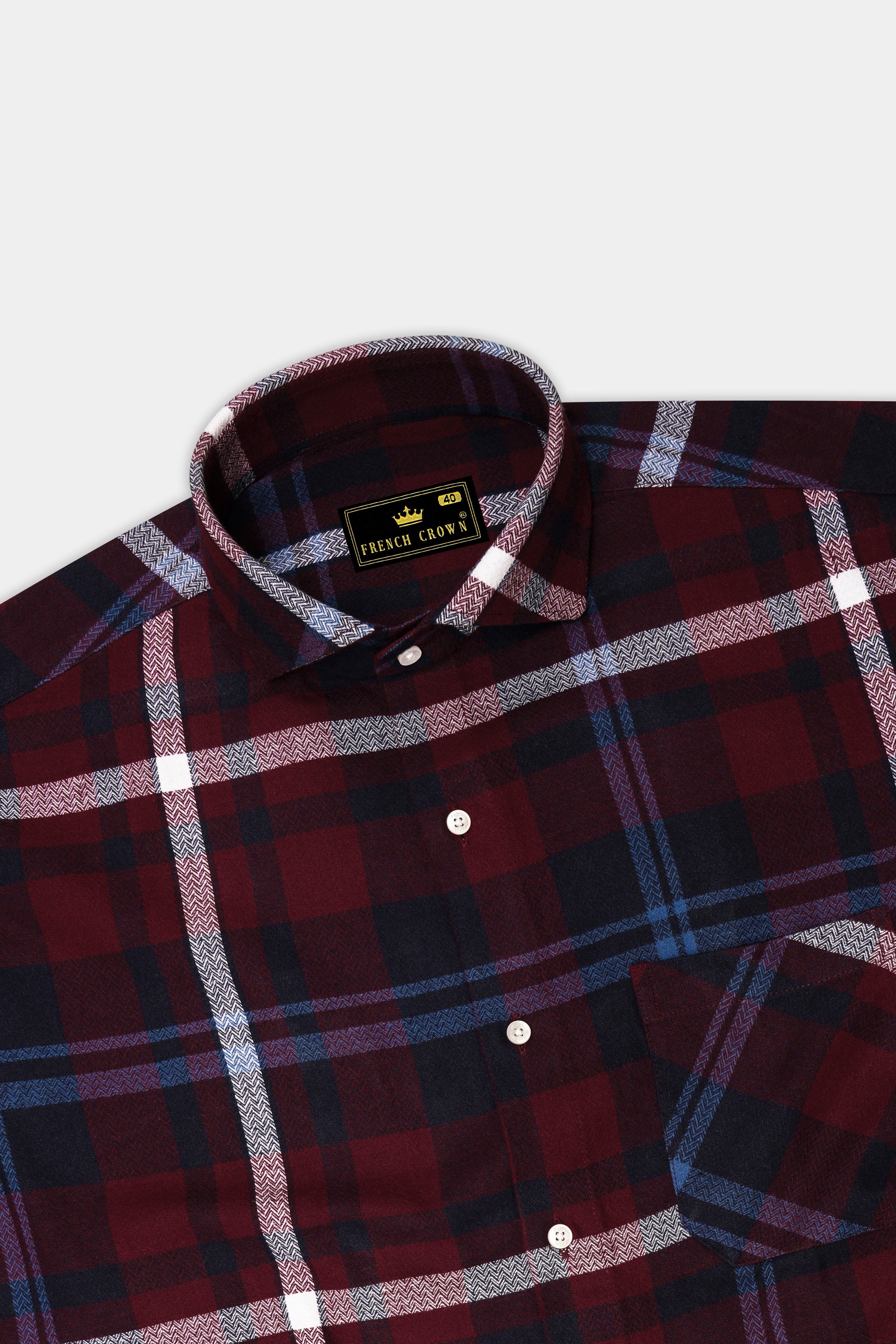 Metallic Maroon with Mariner Blue Checkered Herringbone Overshirt/Shacket