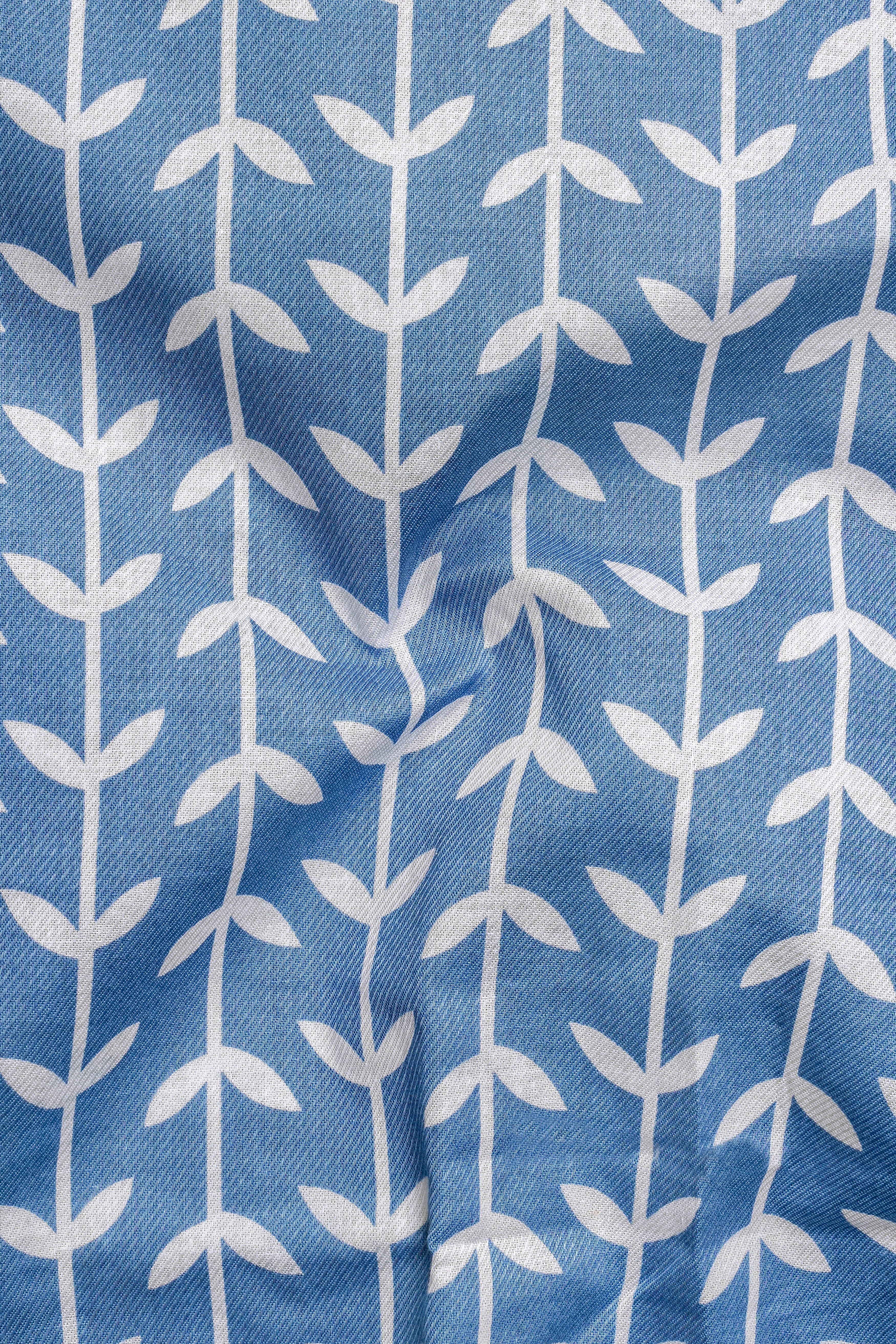 Glaucous Blue with Bright White Twill Printed Premium Cotton Shirt