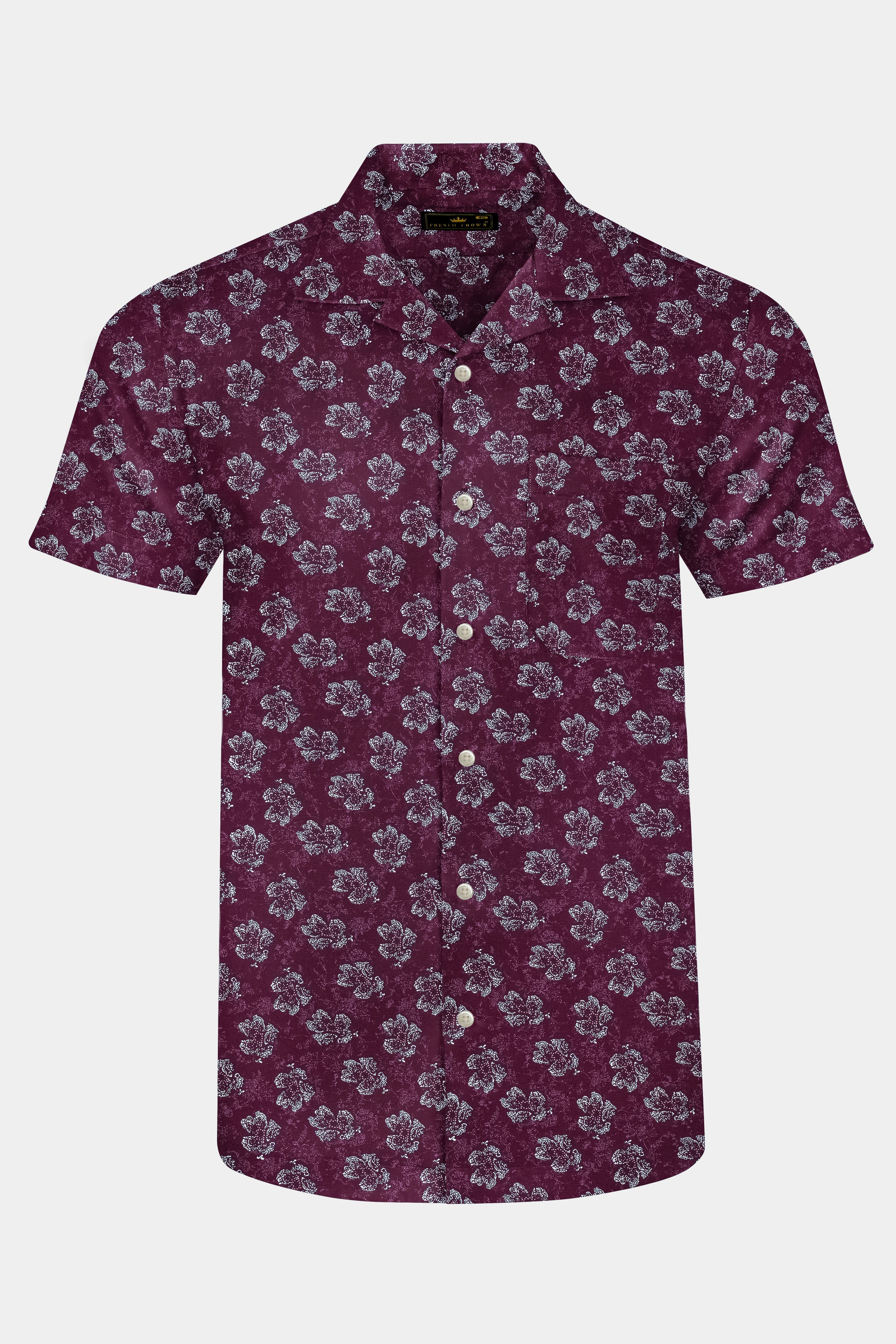 Barossa Maroon Floral Textured Half Sleeves Luxurious Linen Shirt
