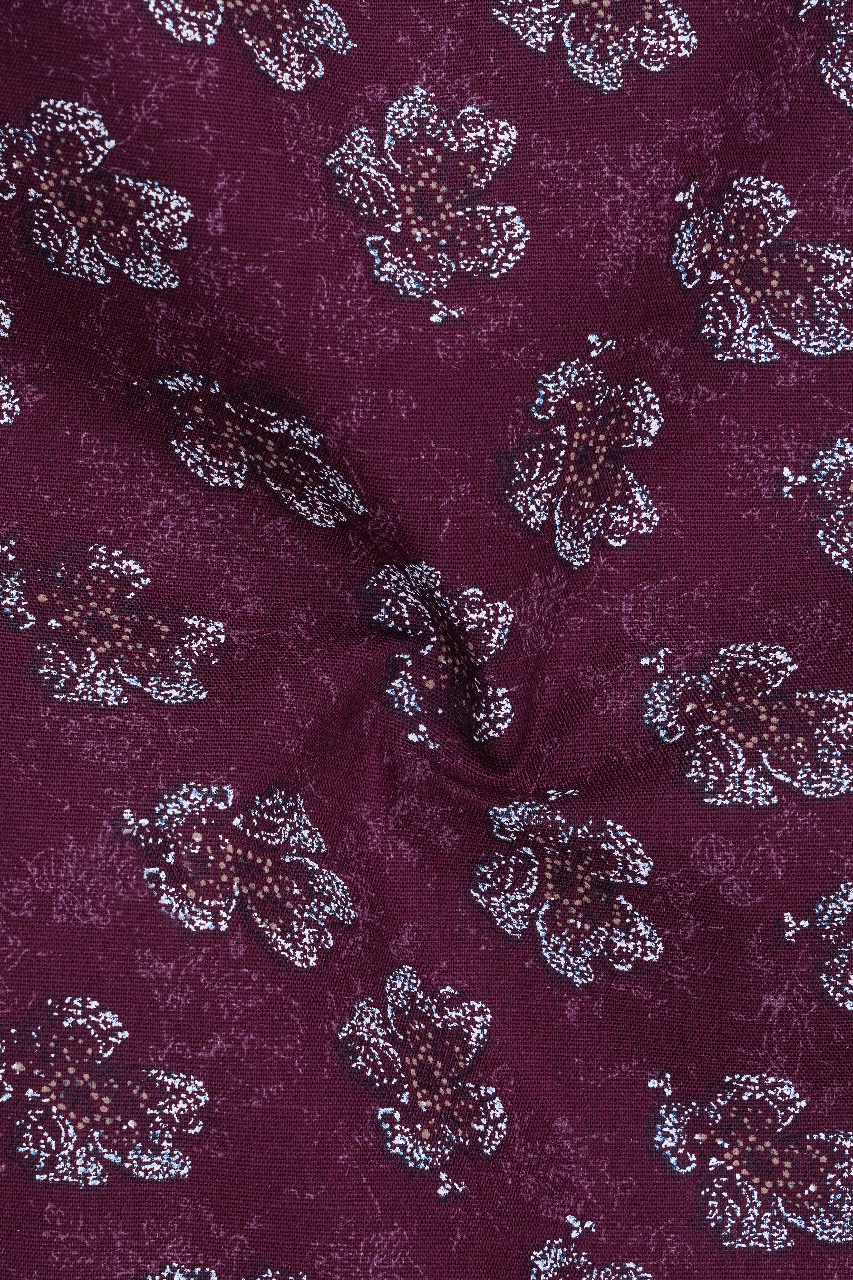 Barossa Maroon Floral Textured Half Sleeves Luxurious Linen Shirt