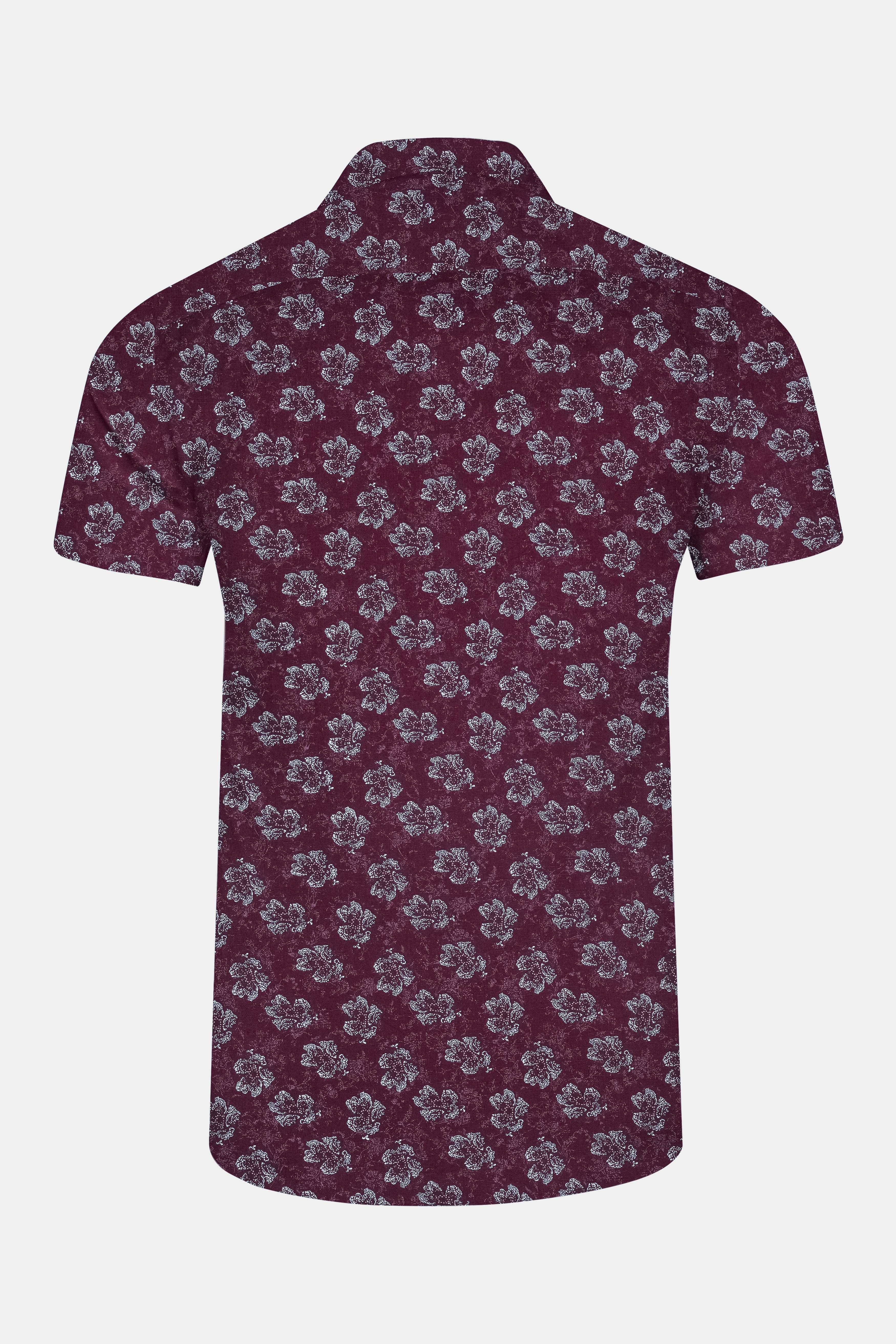 Barossa Maroon Floral Textured Half Sleeves Luxurious Linen Shirt