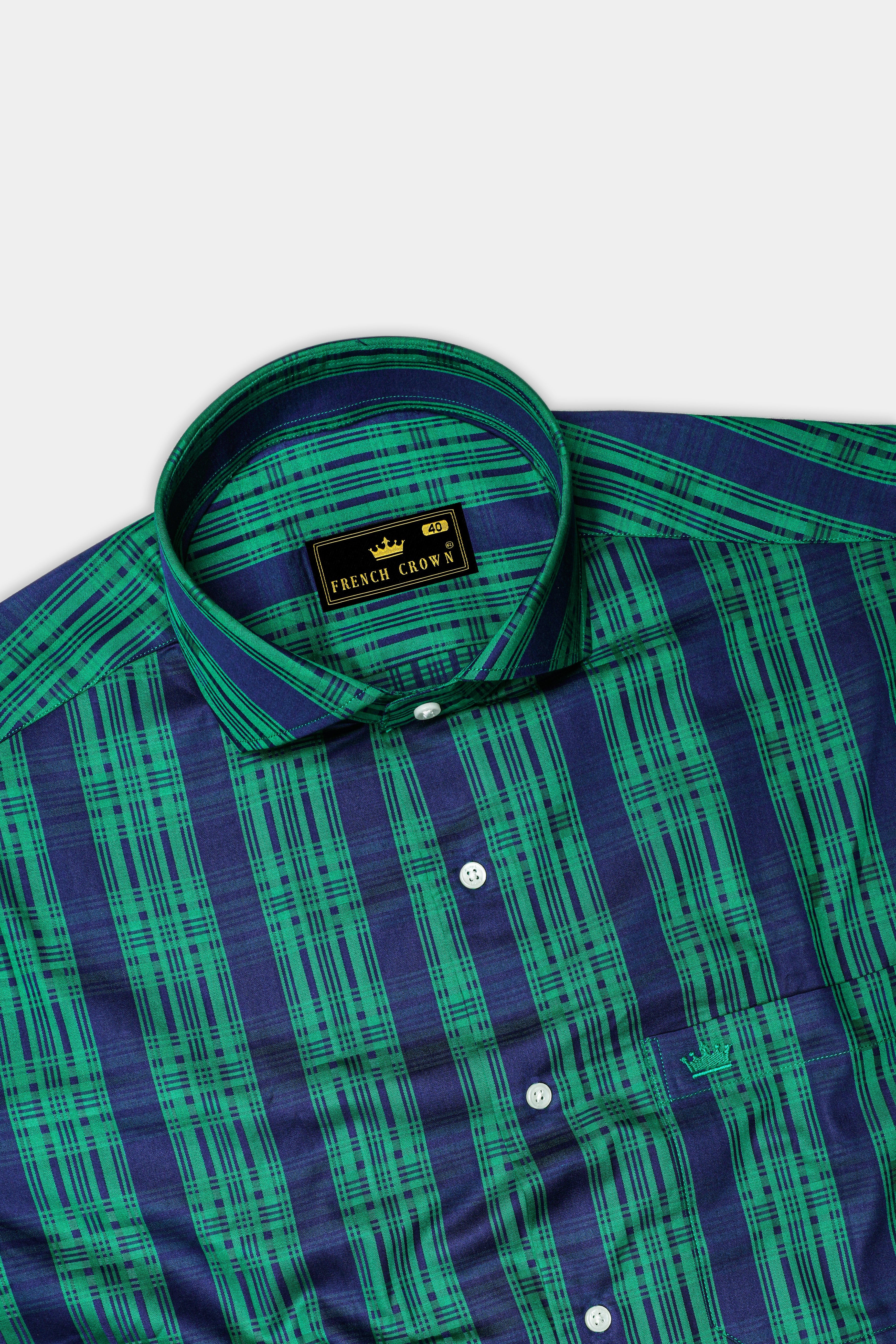 Eucalyptus Green with Rhino Blue Striped Dobby Premium Giza Cotton Shirt