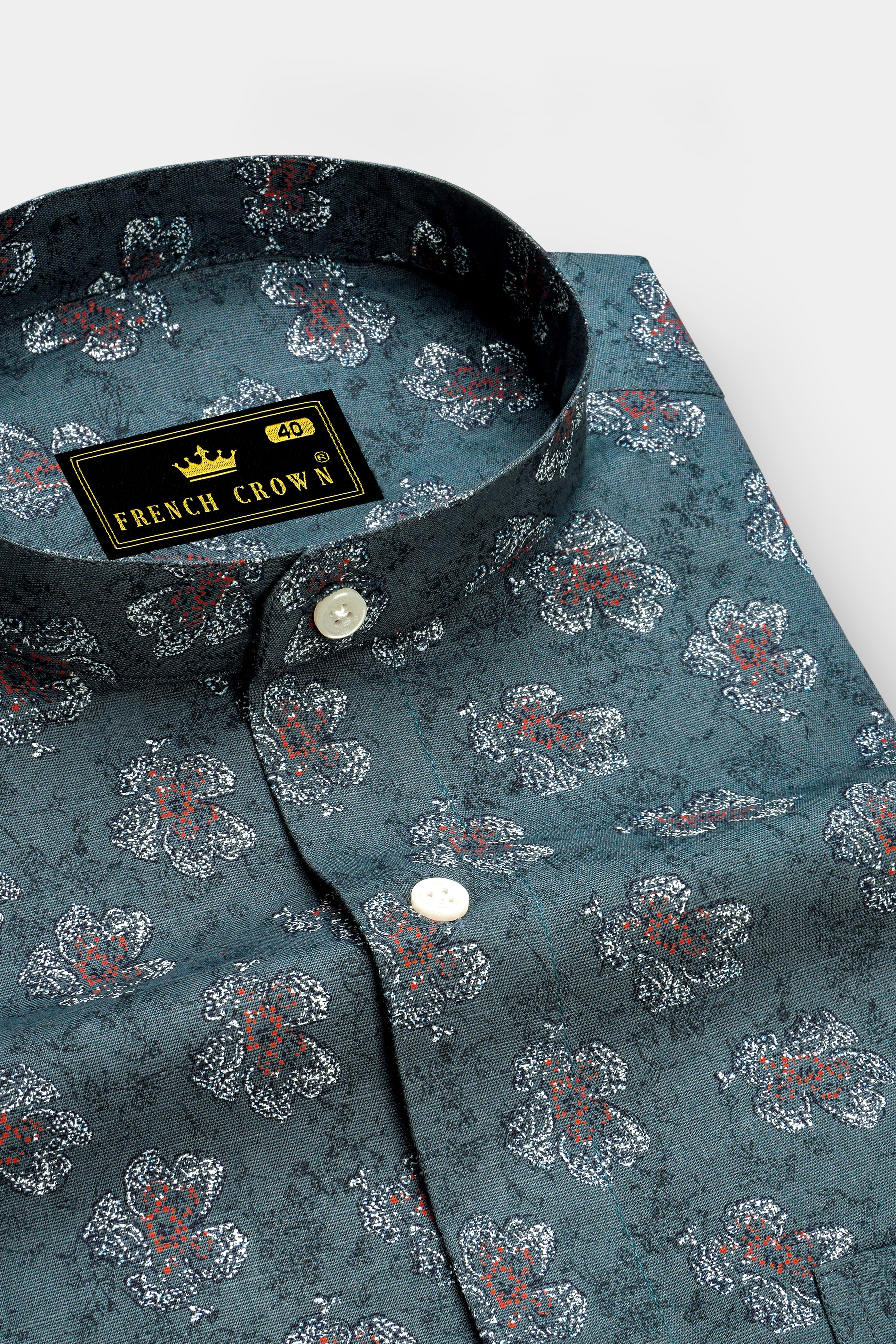 Fuscous Gray With Multicolour Floral Textured Luxurious Linen Shirt