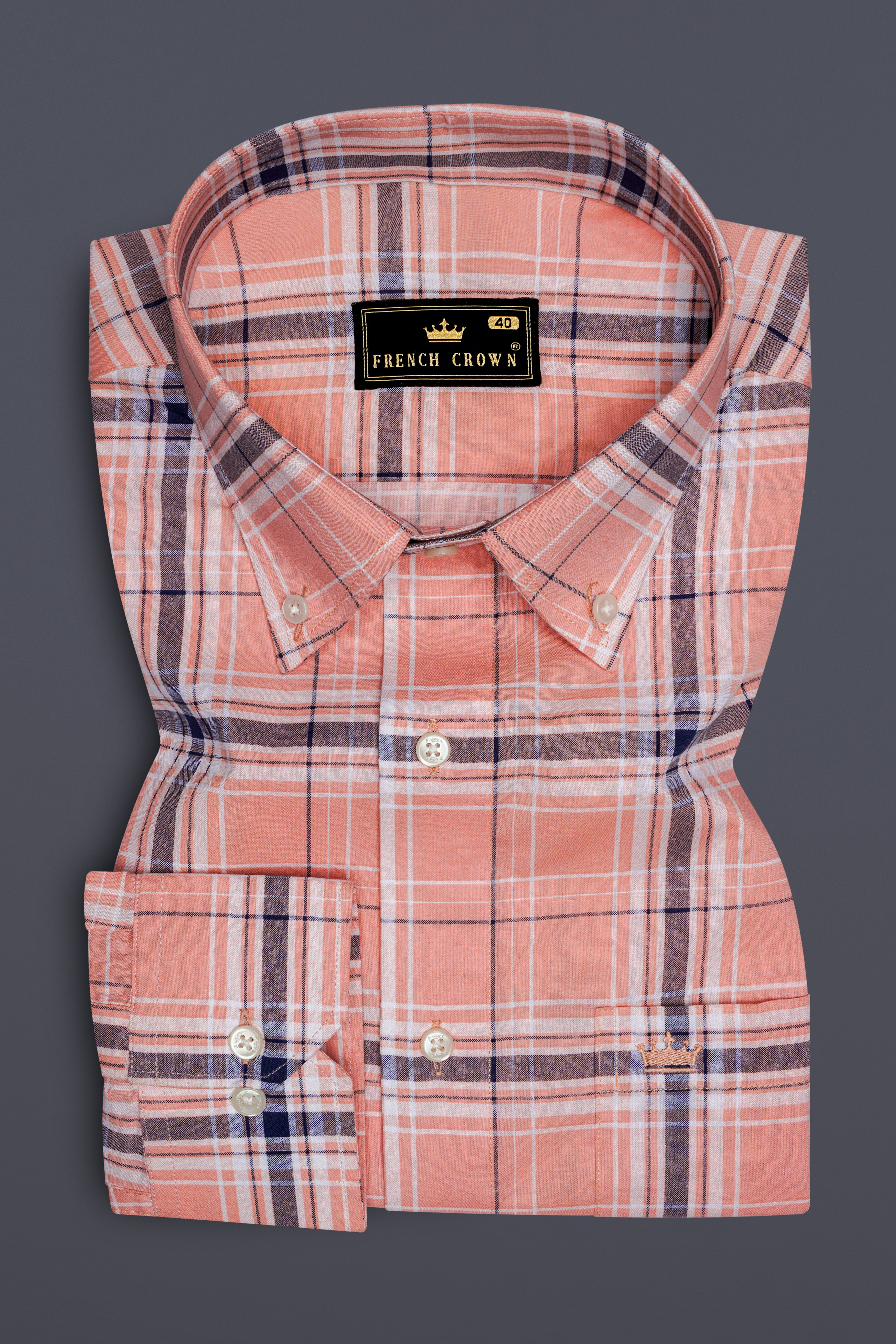Cashmere Peach Plaid Royal Oxford Shirt