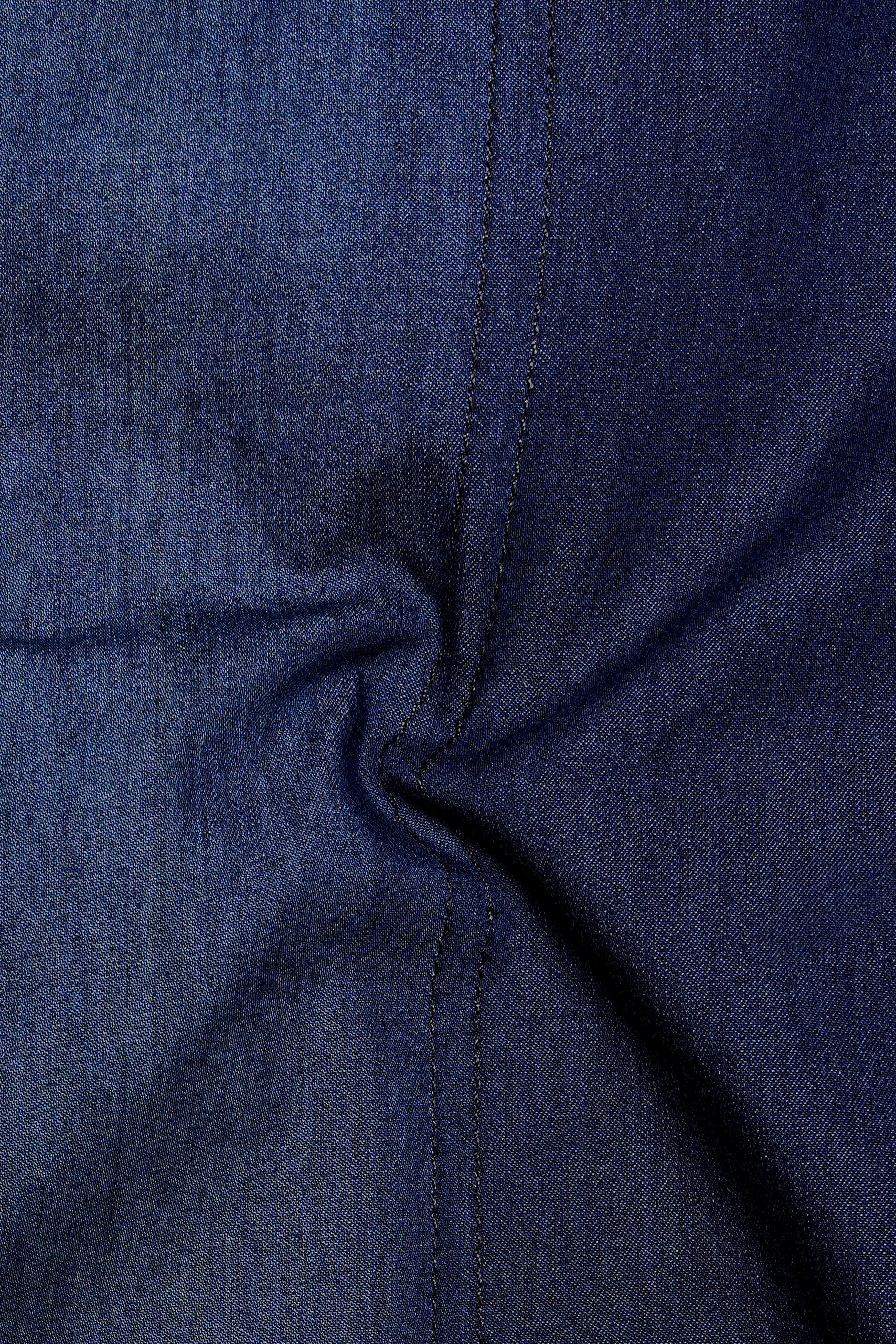 Outer Space Blue with Brown Patchwork Chambray Denim Designer Shirt