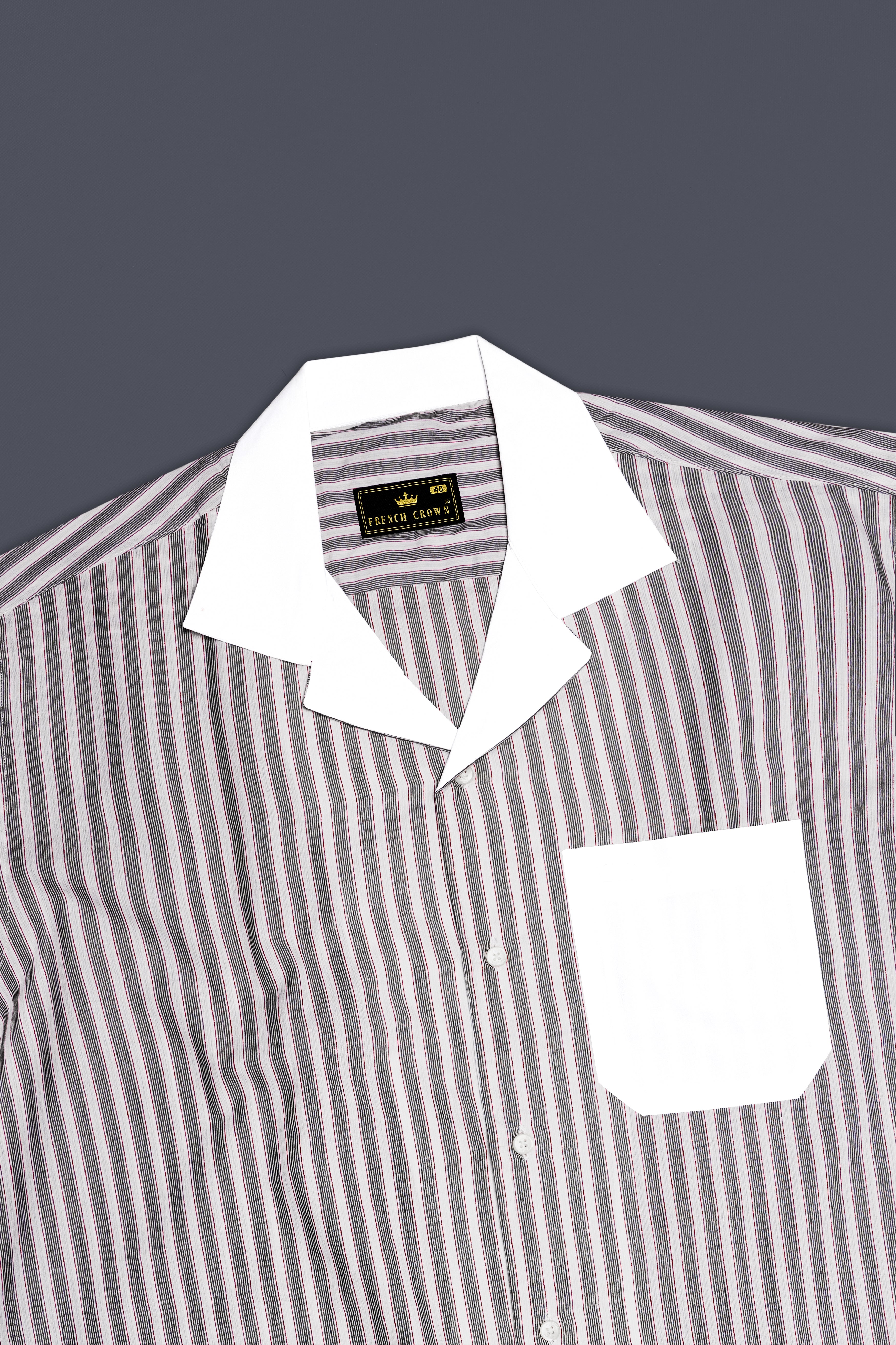 Bright White with Black Striped Premium Cotton Designer Shirt