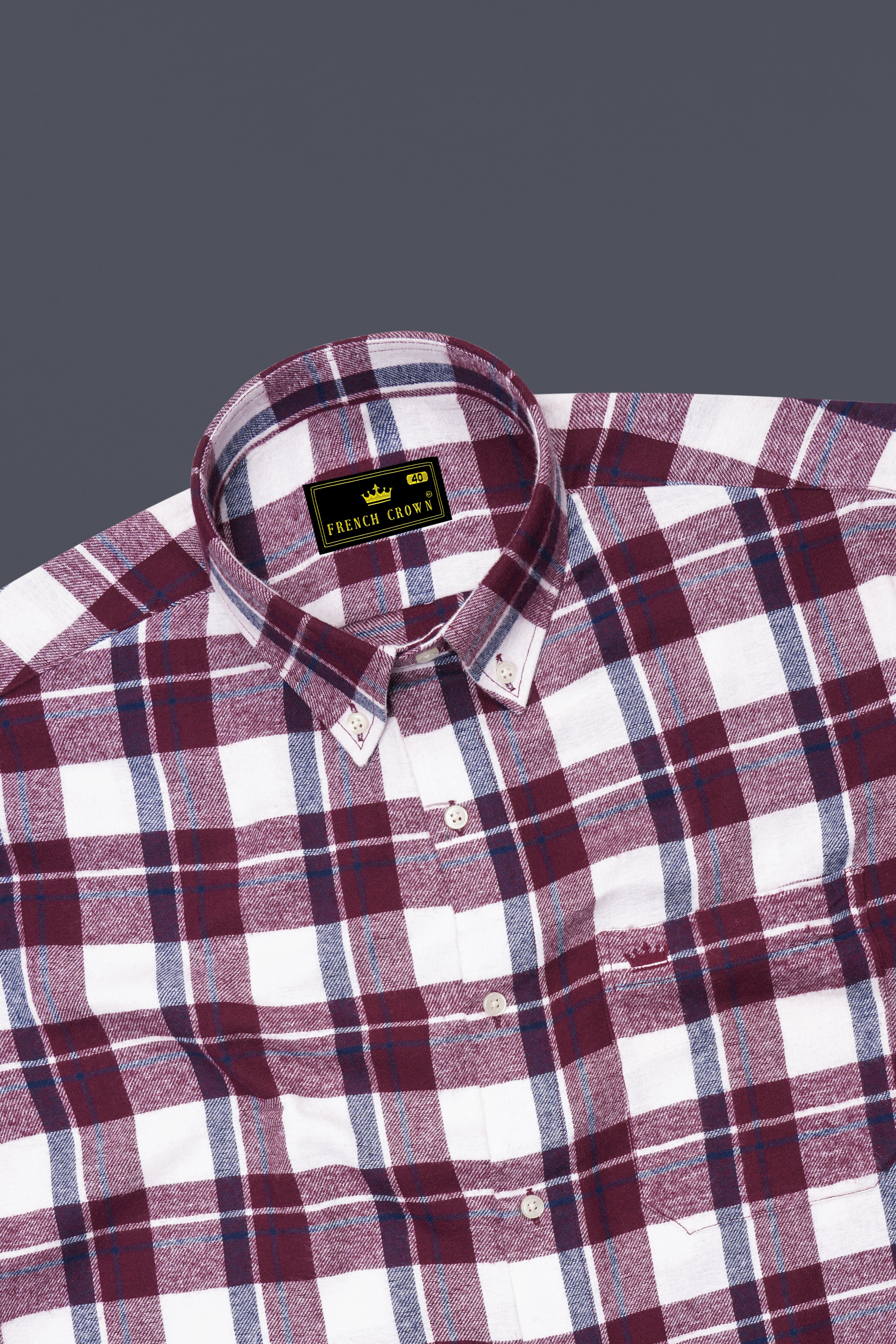 Aubergine Wine with White Plaid Flannel Overshirt/Shacket