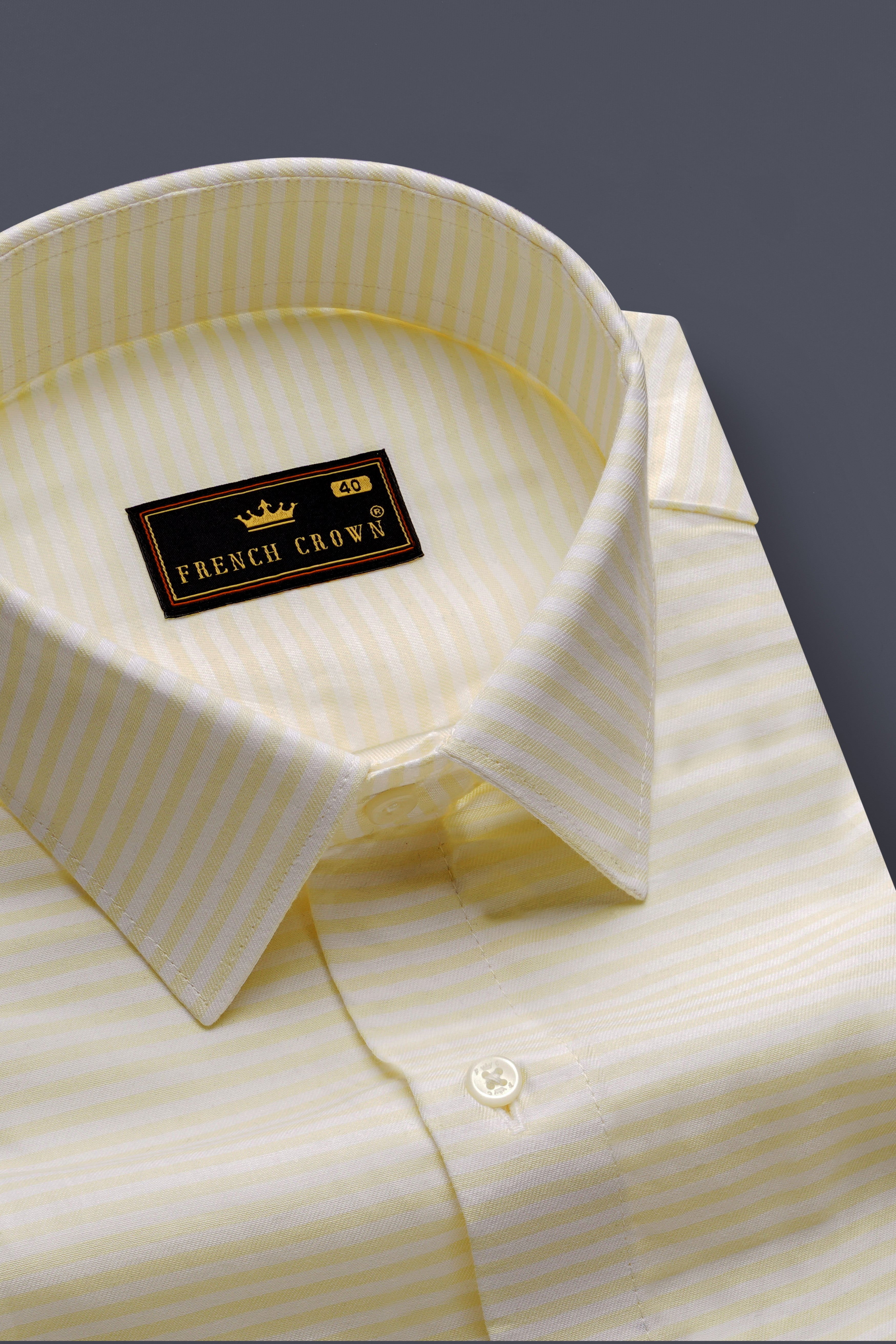 Oasis Yellow and White Striped with Black Piping Work Twill Premium Cotton Shirt