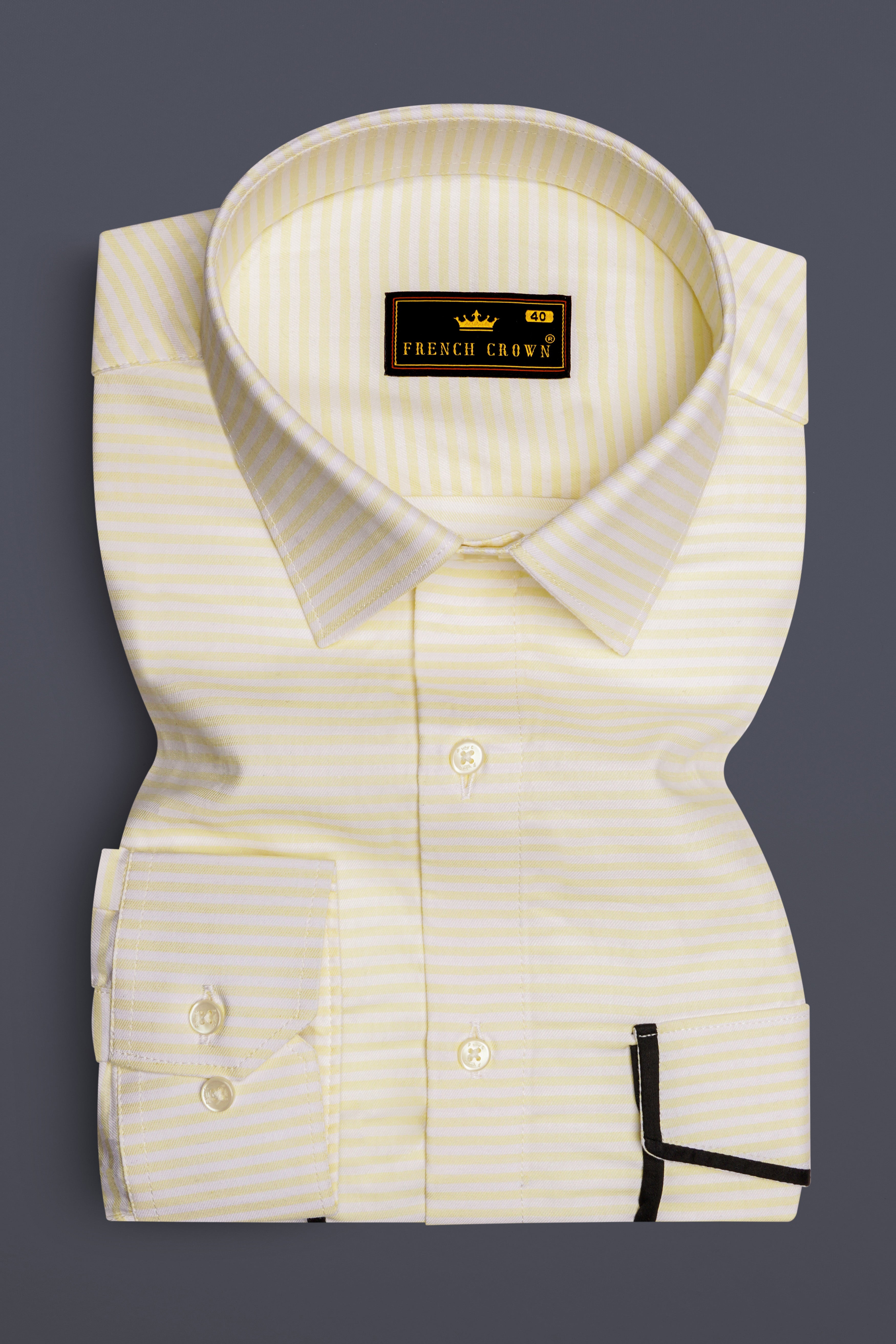 Oasis Yellow and White Striped with Black Piping Work Twill Premium Cotton Shirt
