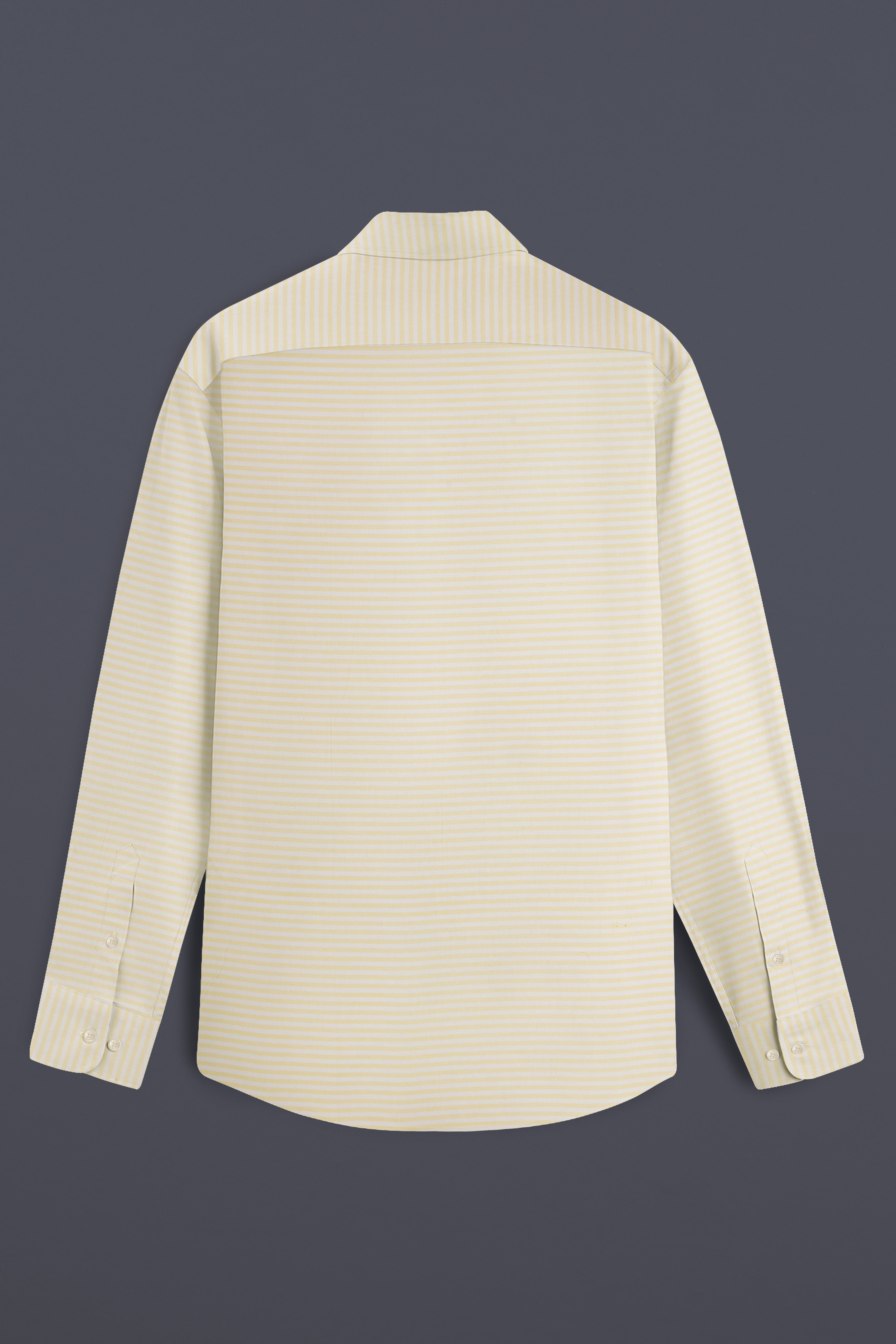 Oasis Yellow and White Striped with Black Piping Work Twill Premium Cotton Shirt