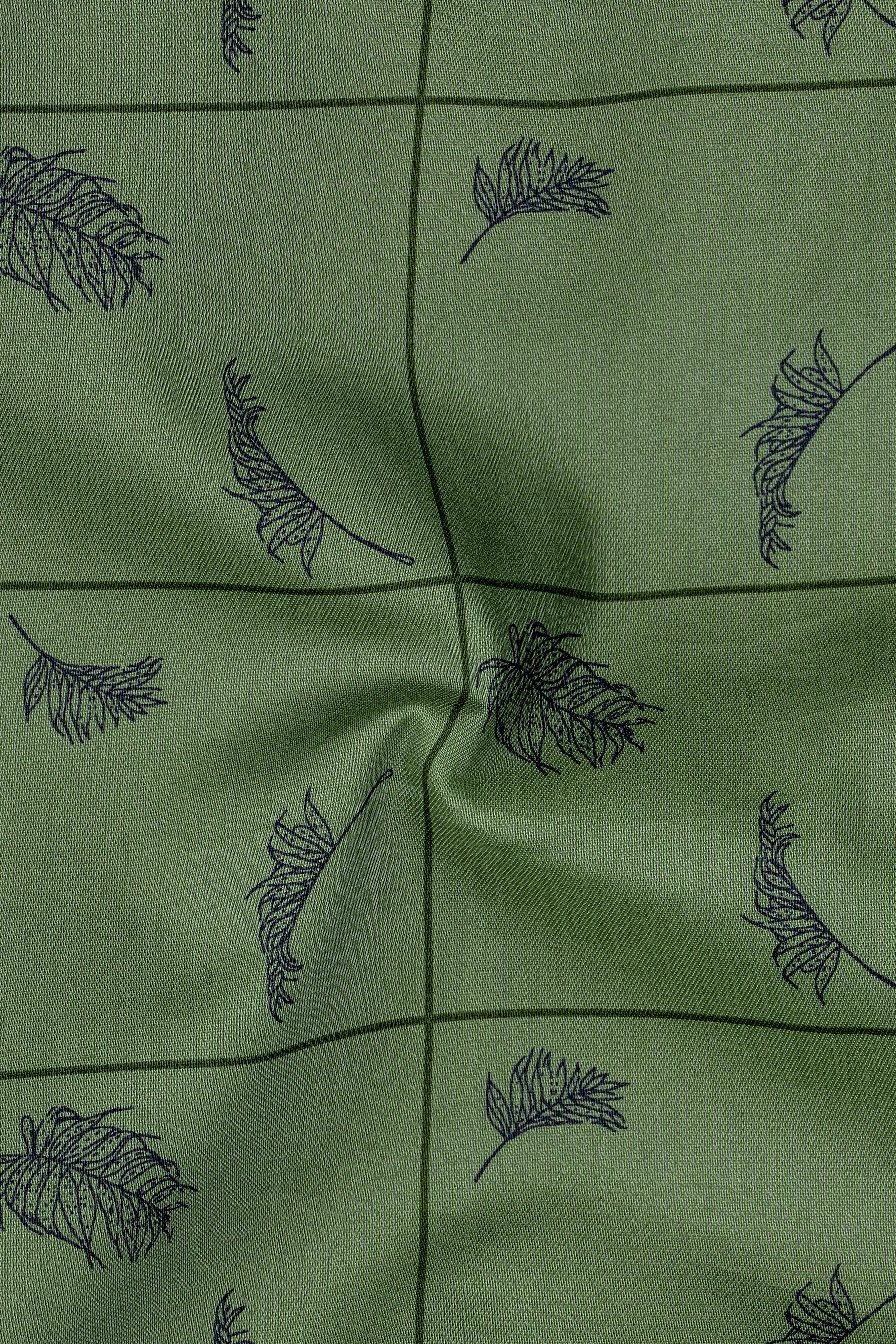 Olivine Green Windowpane with Feather Printed Super Soft Premium Cotton Kurta Shirt