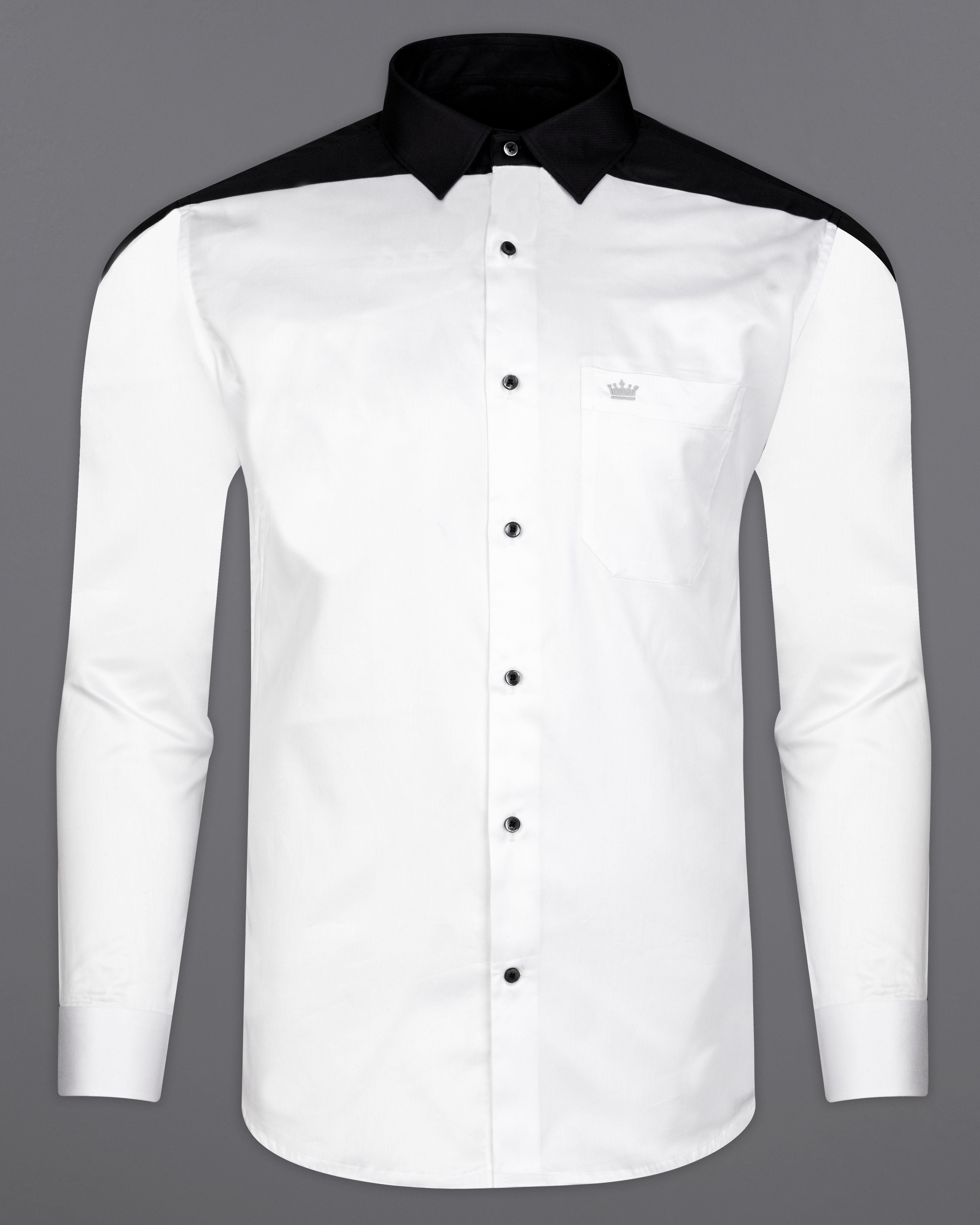 Bright White and Black Twill Premium Cotton Designer Shirt