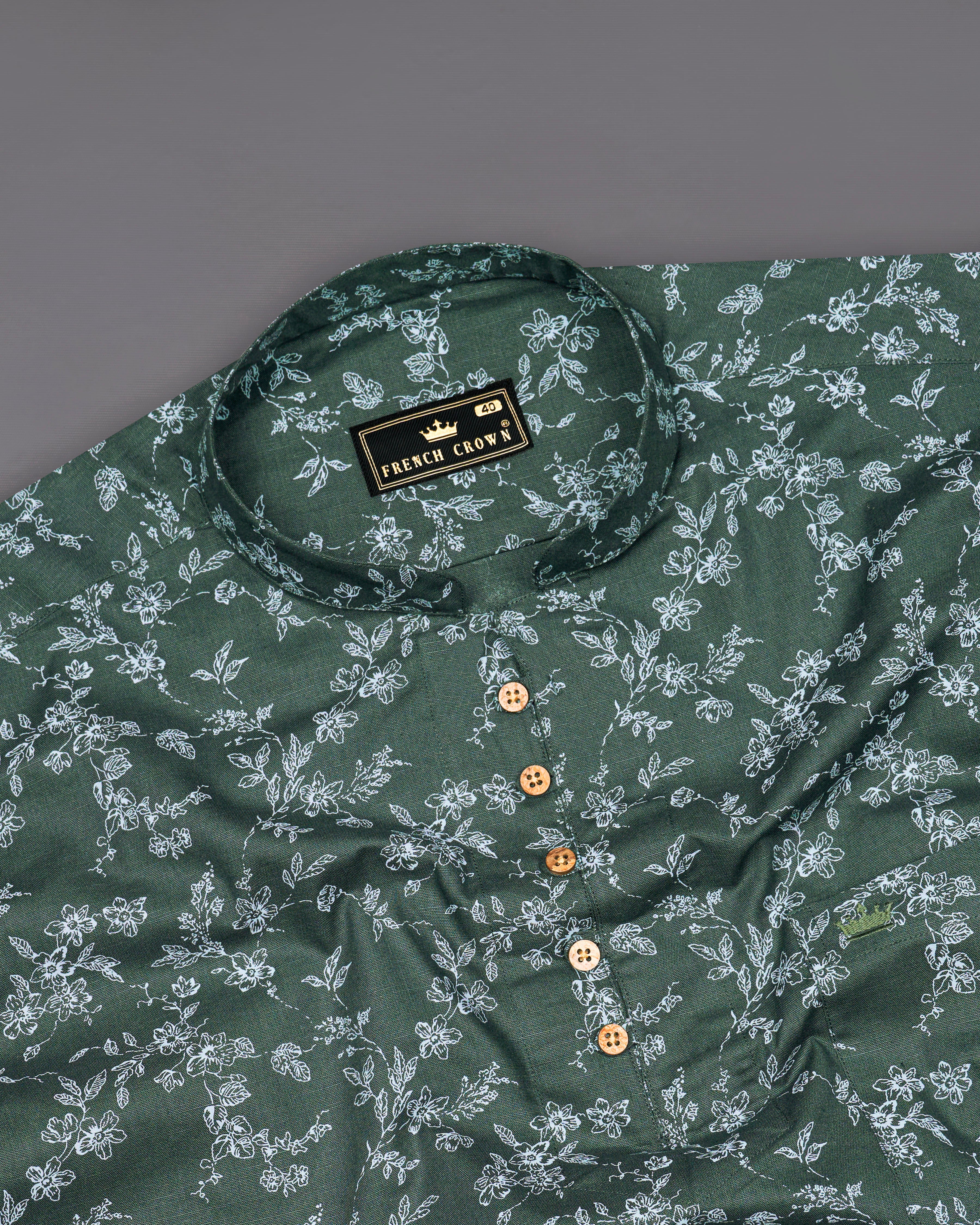 Lunar Green Ditsy Textured Luxurious Linen Kurta Shirt
