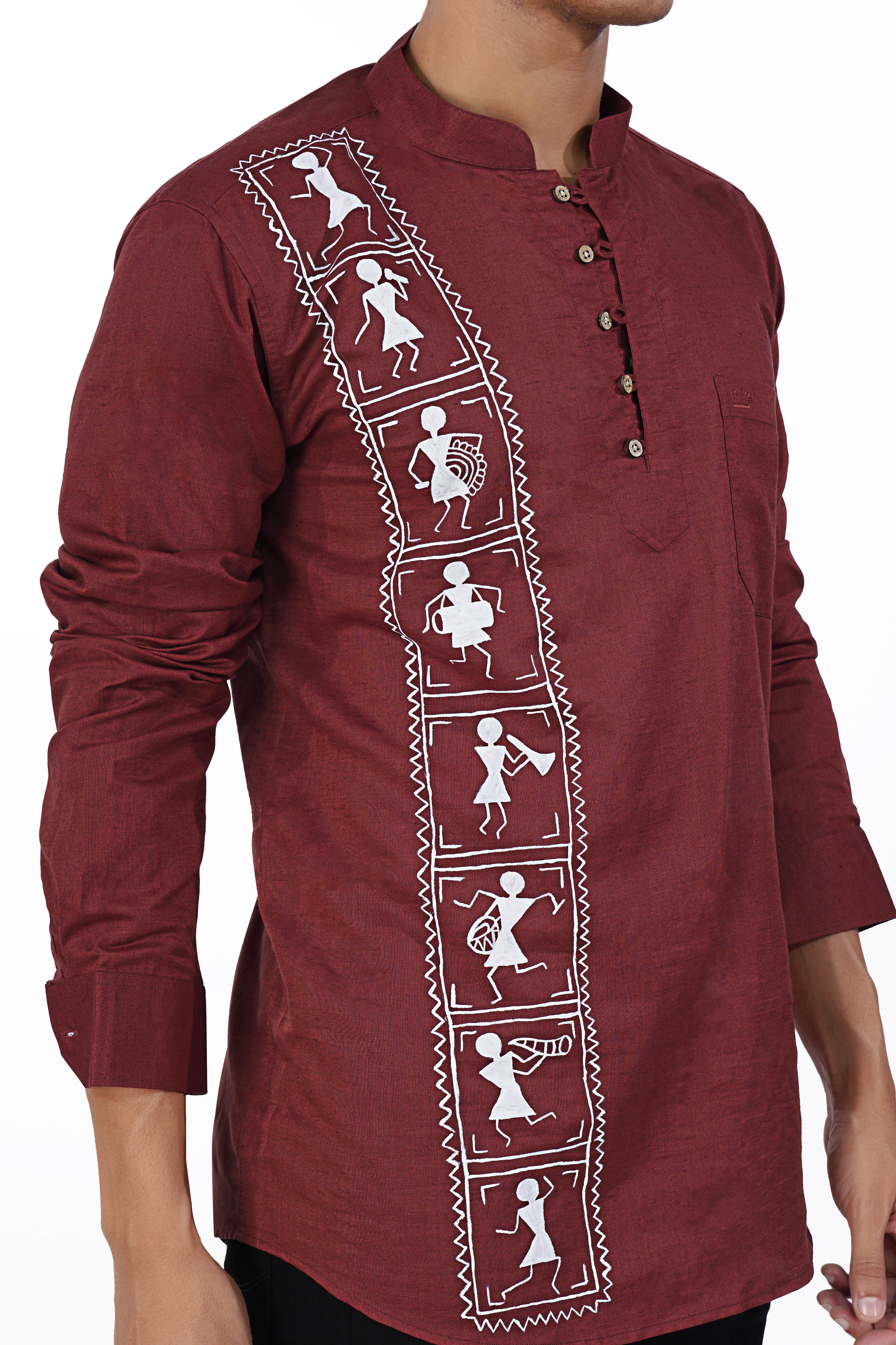 Stiletto Red Tribal Hand Painted Luxurious Linen Designer Kurta Shirt 9590-KS-ART-38, 9590-KS-ART-H-38, 9590-KS-ART-39, 9590-KS-ART-H-39, 9590-KS-ART-40, 9590-KS-ART-H-40, 9590-KS-ART-42, 9590-KS-ART-H-42, 9590-KS-ART-44, 9590-KS-ART-H-44, 9590-KS-ART-46, 9590-KS-ART-H-46, 9590-KS-ART-48, 9590-KS-ART-H-48, 9590-KS-ART-50, 9590-KS-ART-H-50, 9590-KS-ART-52, 9590-KS-ART-H-52