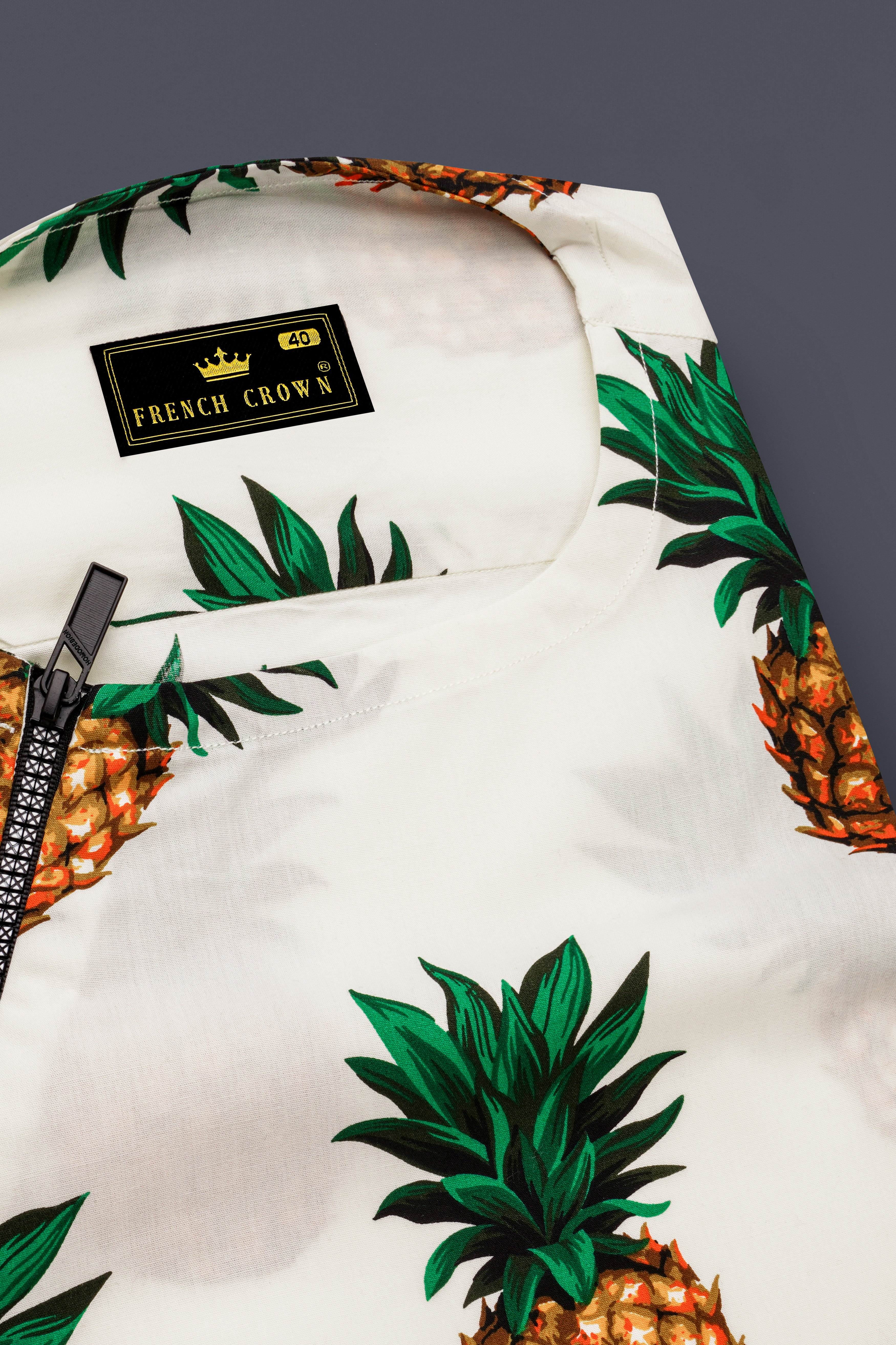 Meadow Beige Pineapple Printed Premium Cotton Designer Shirt