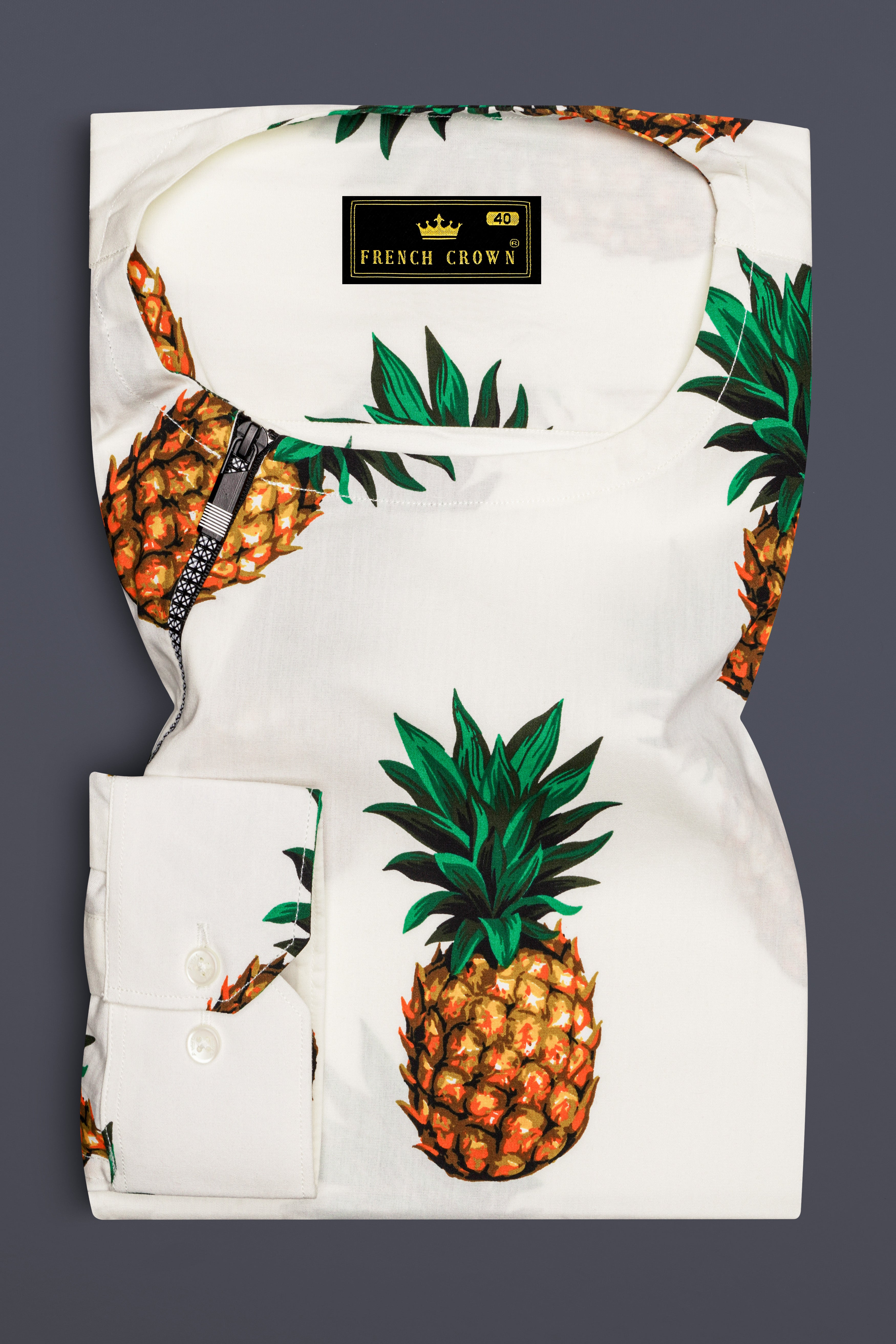 Meadow Beige Pineapple Printed Premium Cotton Designer Shirt