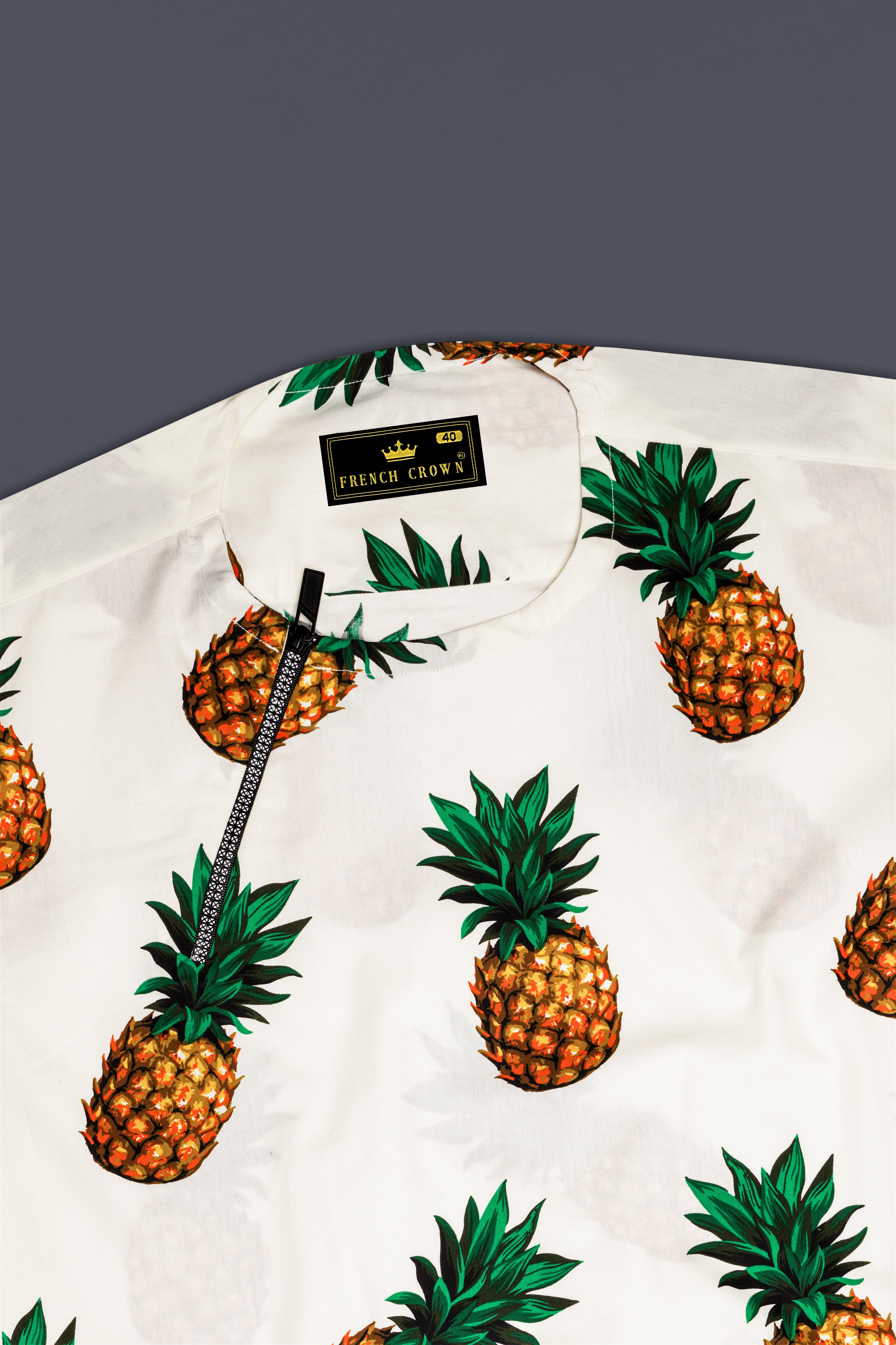 Meadow Beige Pineapple Printed Premium Cotton Designer Shirt