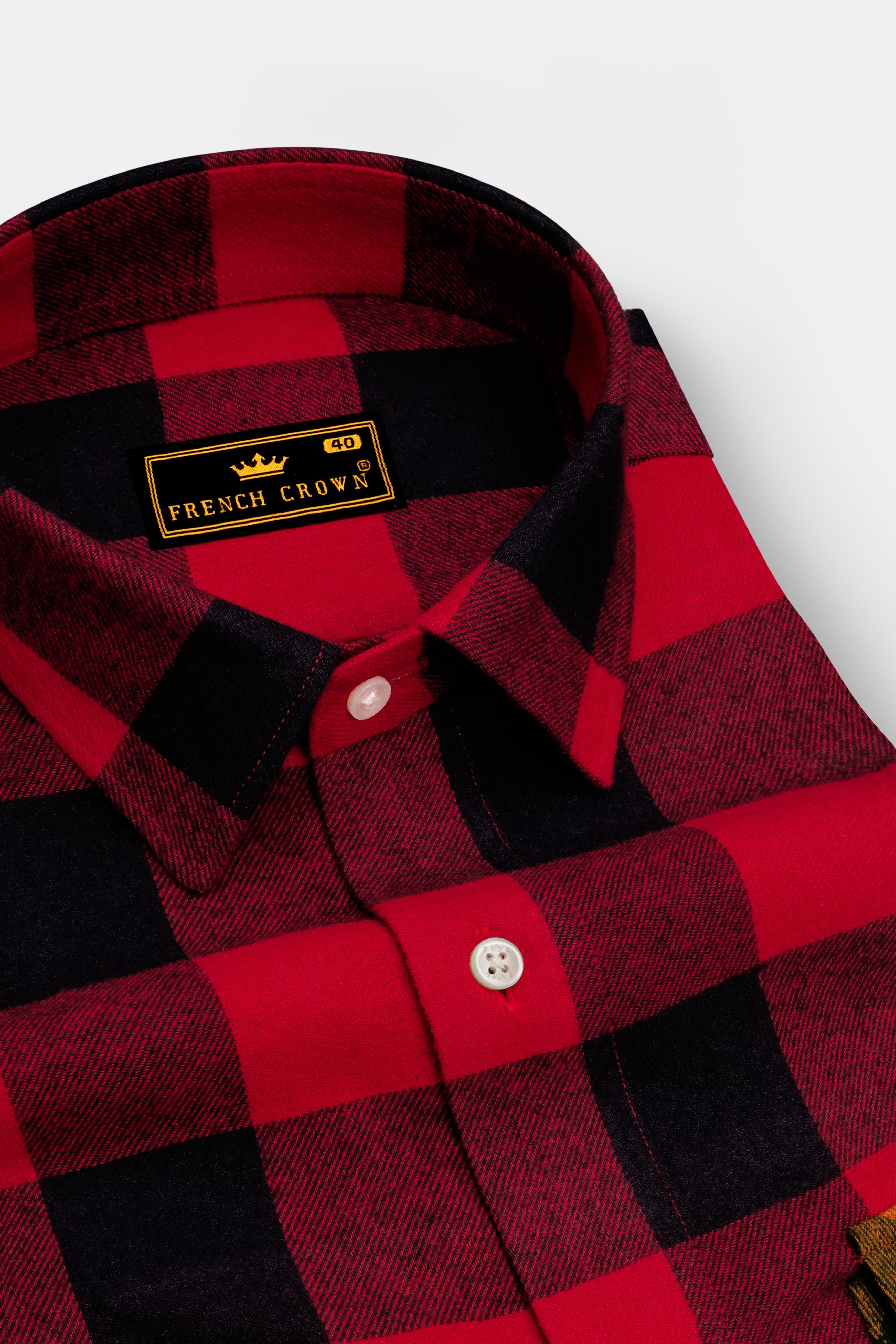 Shiraz Red and Black Checked Flannel Designer Overshirt/Shacket