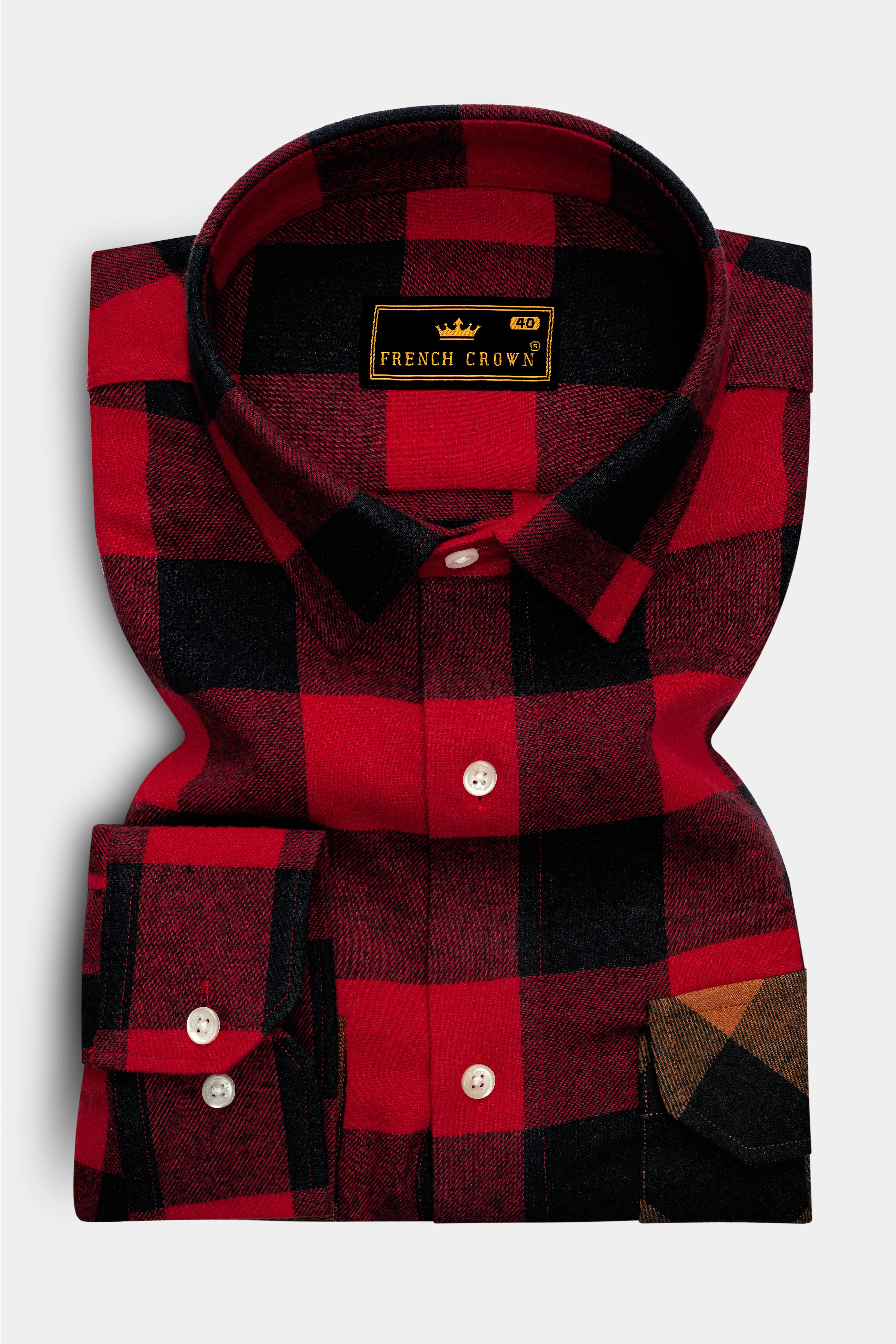 Shiraz Red and Black Checked Flannel Designer Overshirt/Shacket