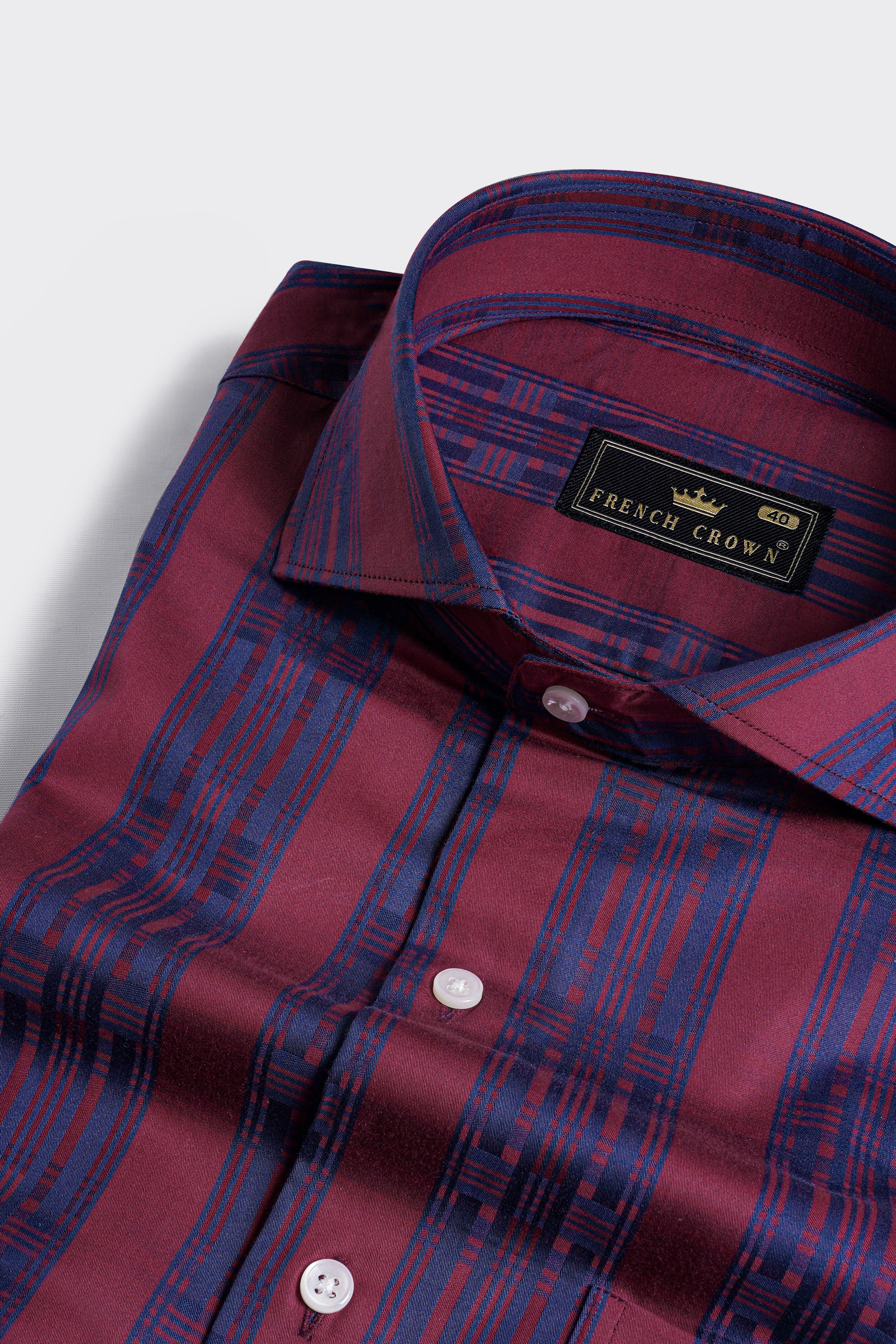 Auburn Red with Fiord Blue Jacquard Textured Giza Cotton Shirt