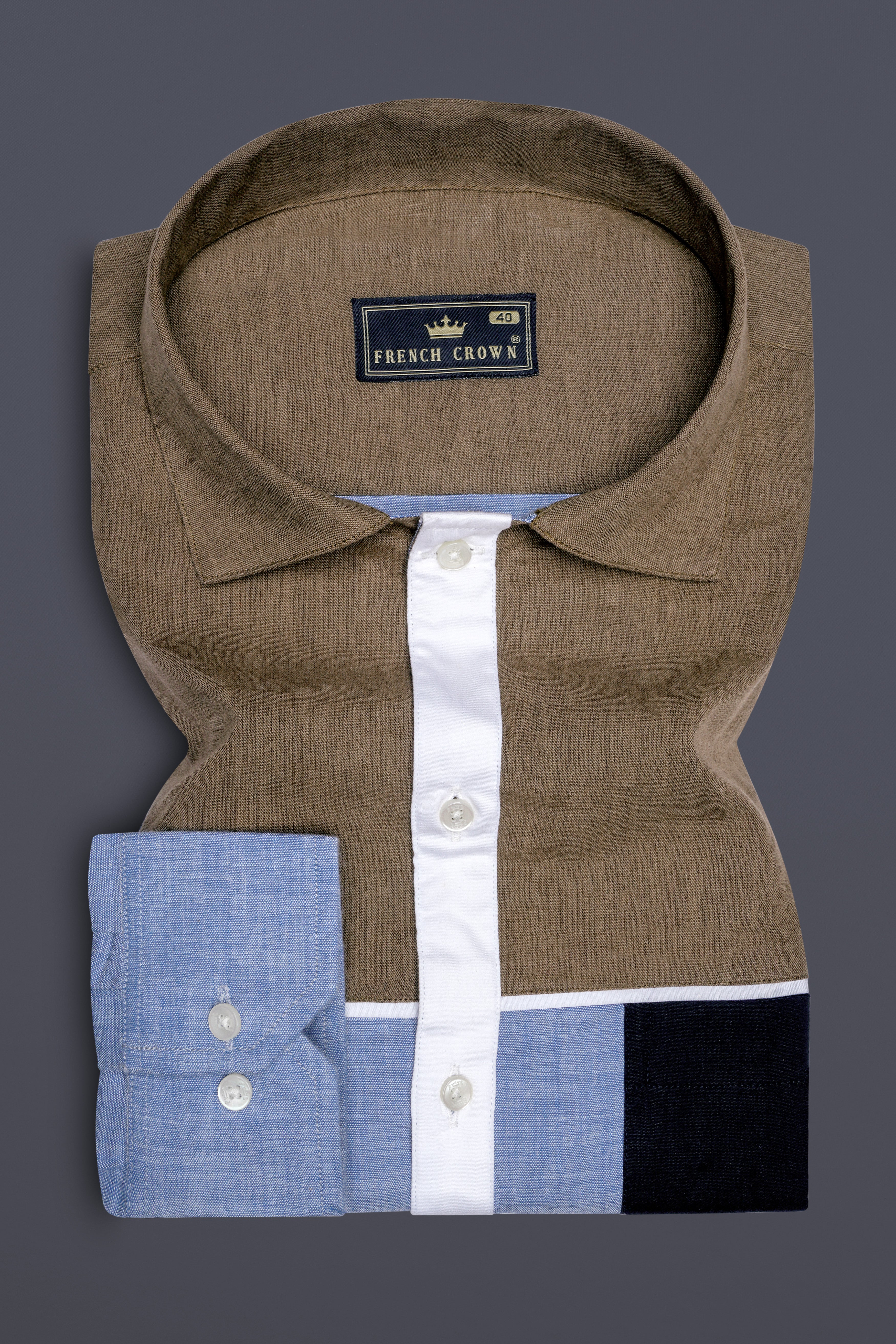 Carolina Blue with Brown and Black Luxurious Linen Designer Shirt