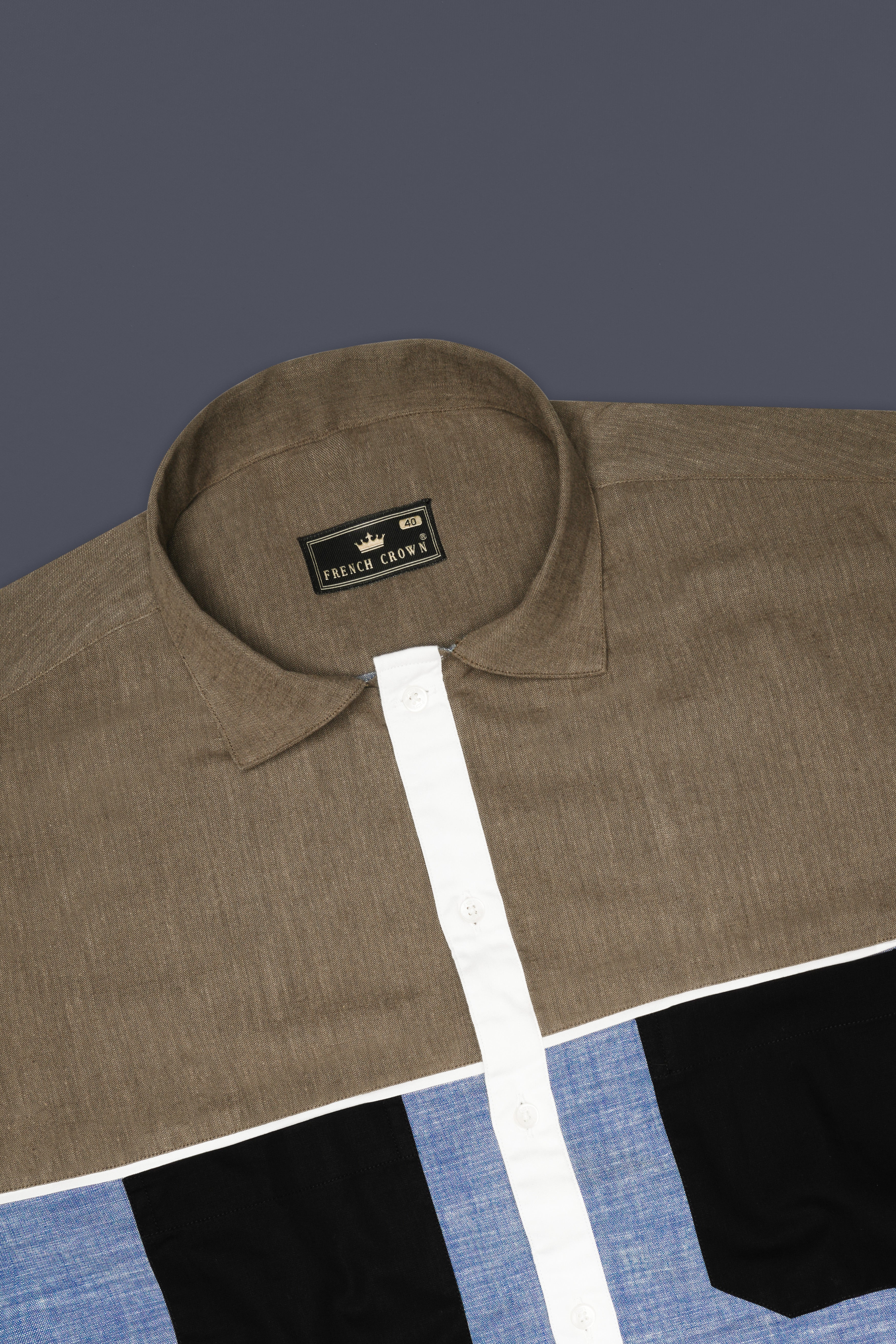 Carolina Blue with Brown and Black Luxurious Linen Designer Shirt