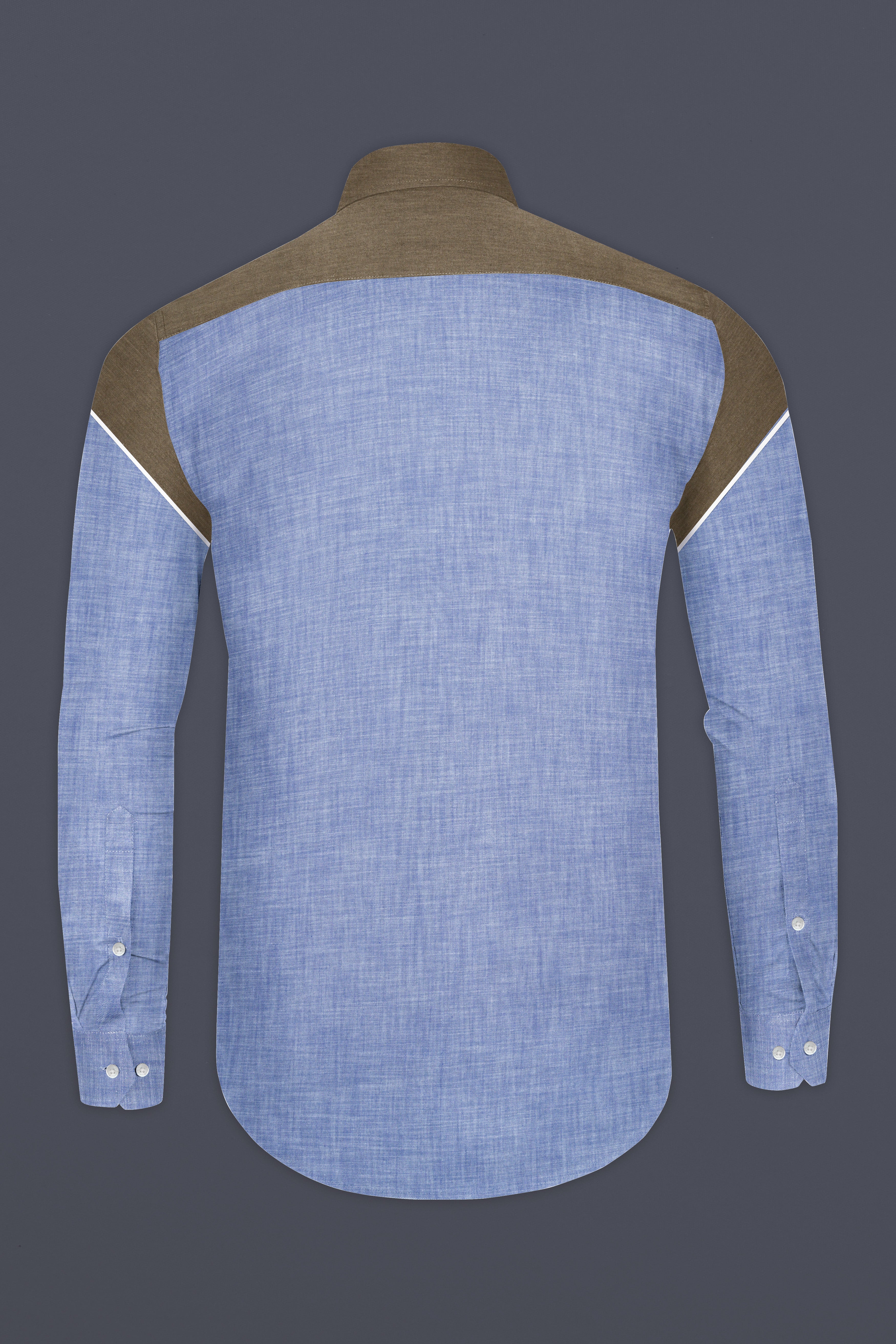 Carolina Blue with Brown and Black Luxurious Linen Designer Shirt