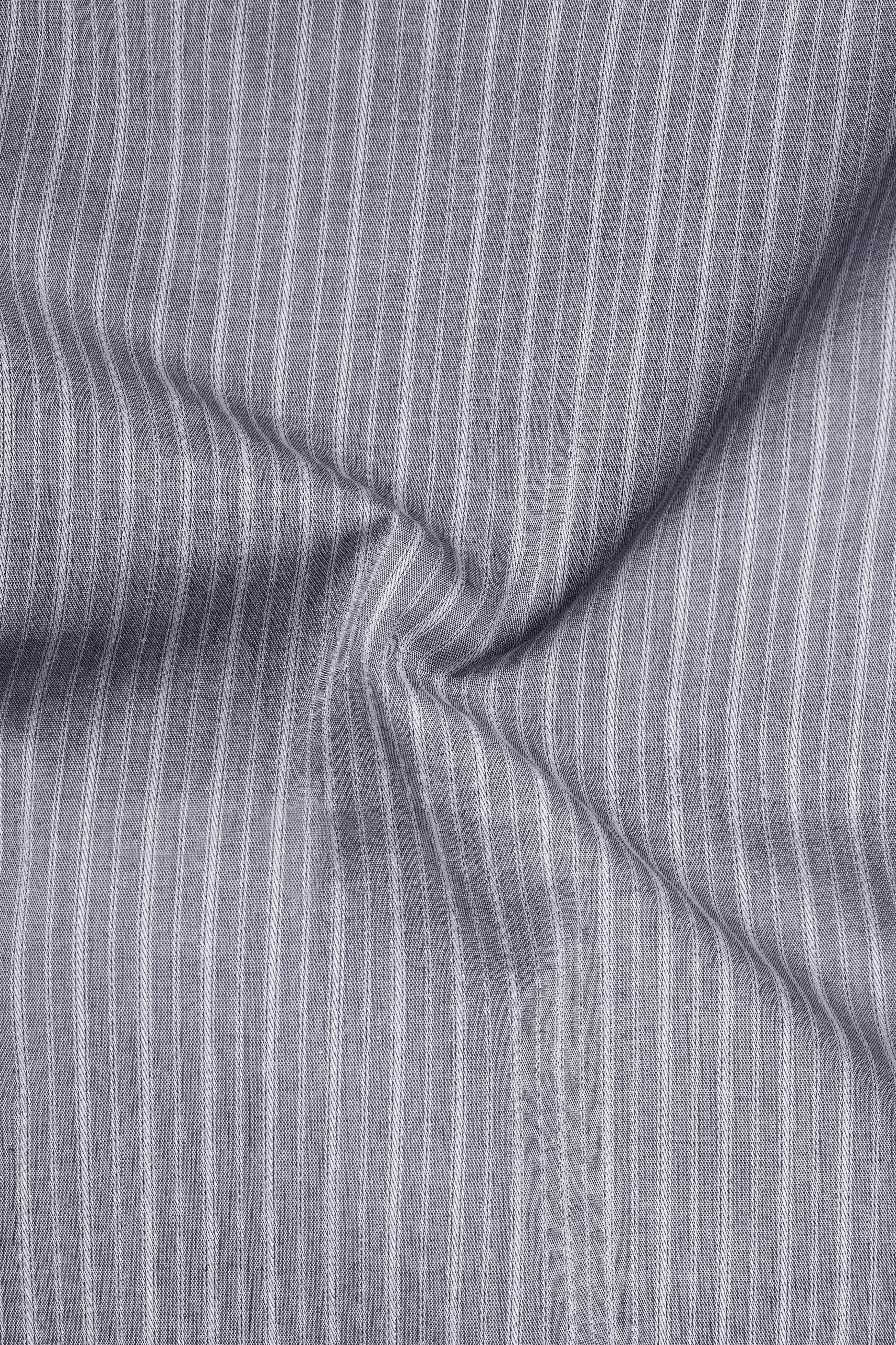 Martini Gray with Geyser Gray Striped And White Patch Work Dobby Textured Giza Cotton Designer Shirt