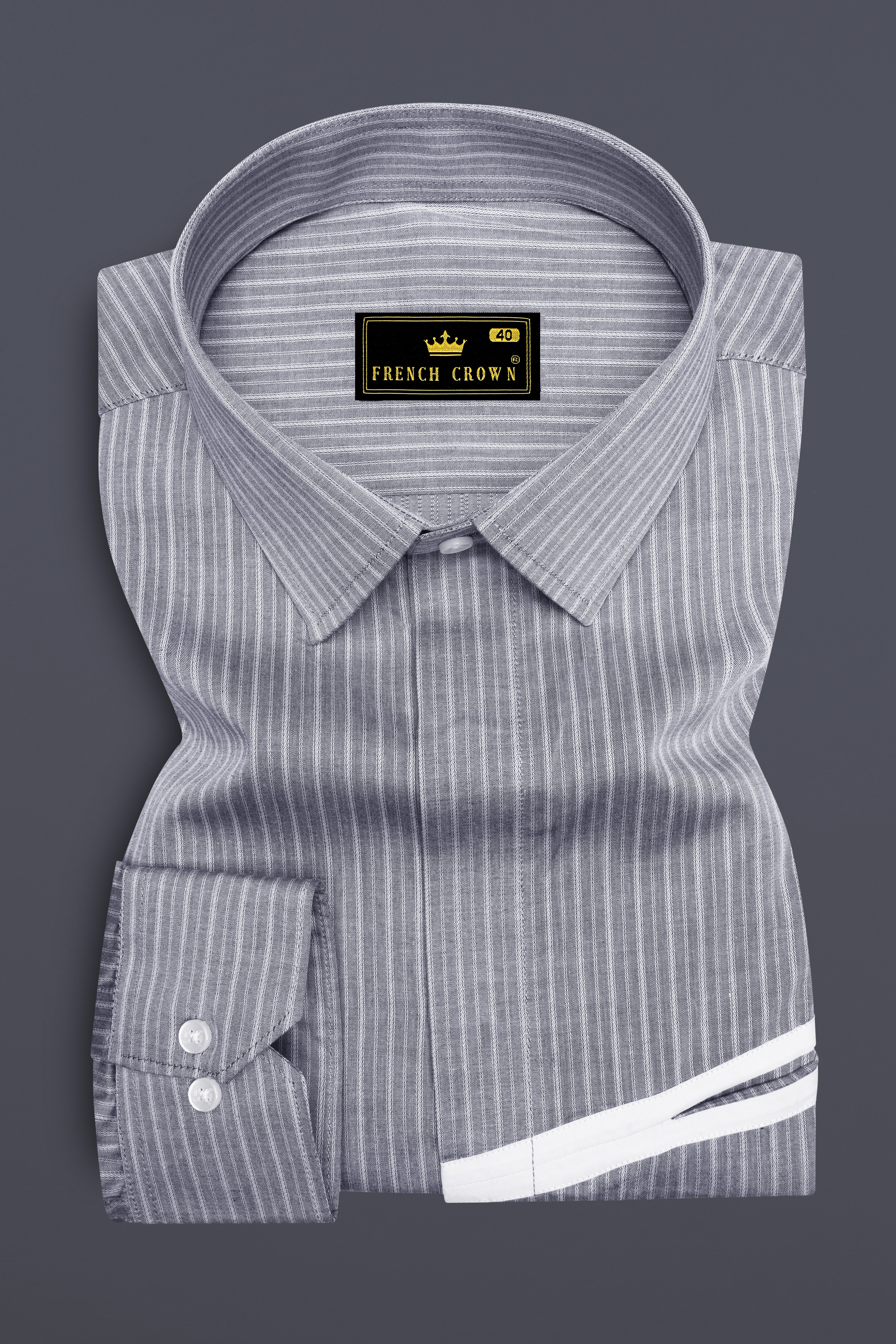 Martini Gray with Geyser Gray Striped And White Patch Work Dobby Textured Giza Cotton Designer Shirt