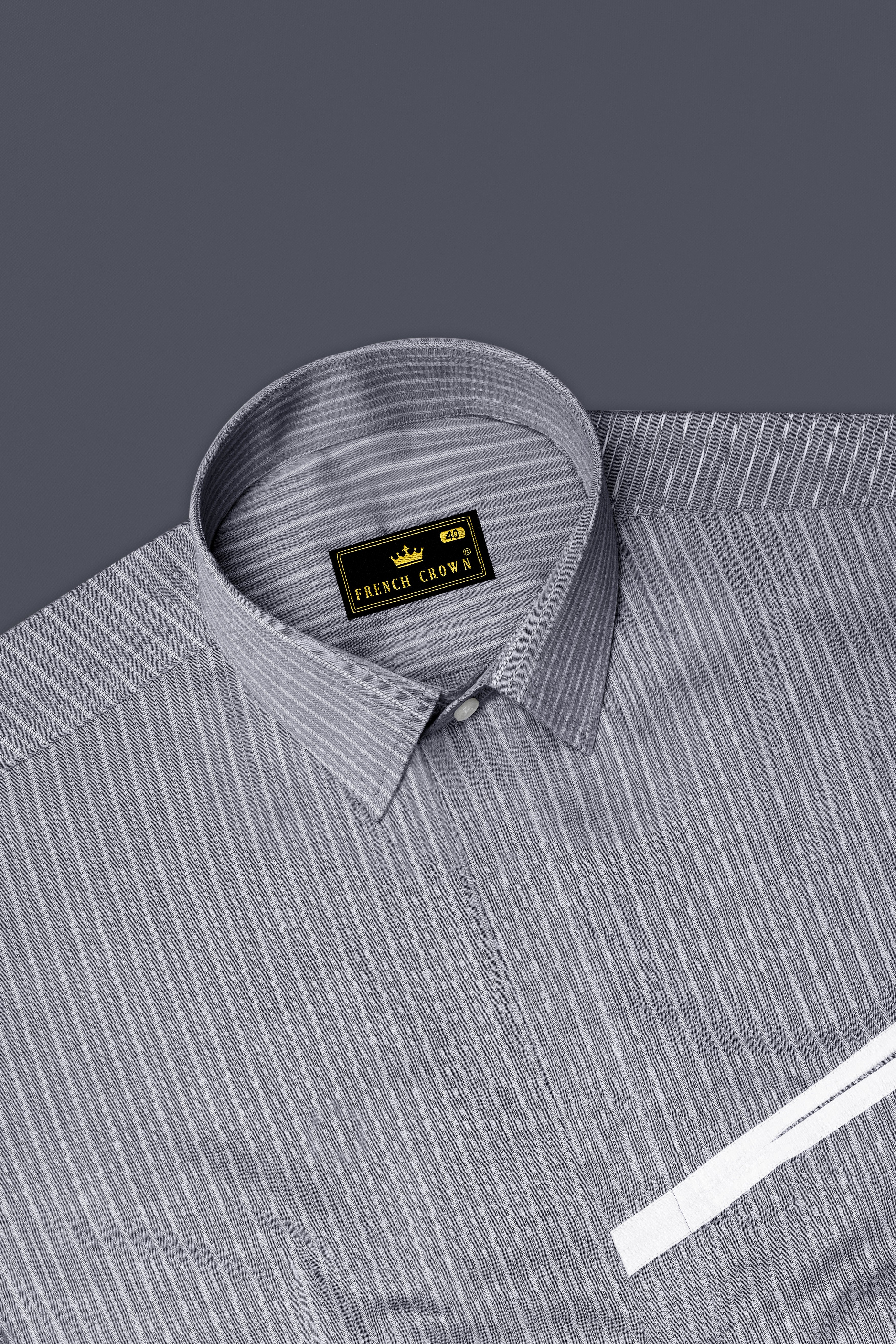Martini Gray with Geyser Gray Striped And White Patch Work Dobby Textured Giza Cotton Designer Shirt